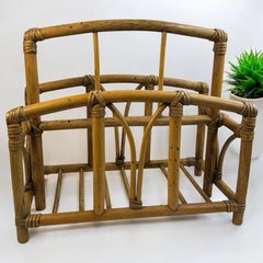 Vivai Del Sud Style Bamboo Wicker Magazine Rack Stand, 1970s, Italy