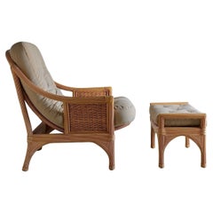 Sedia da salotto in rattan con ottomana in stile Vivai del Sud, Italia, anni '70