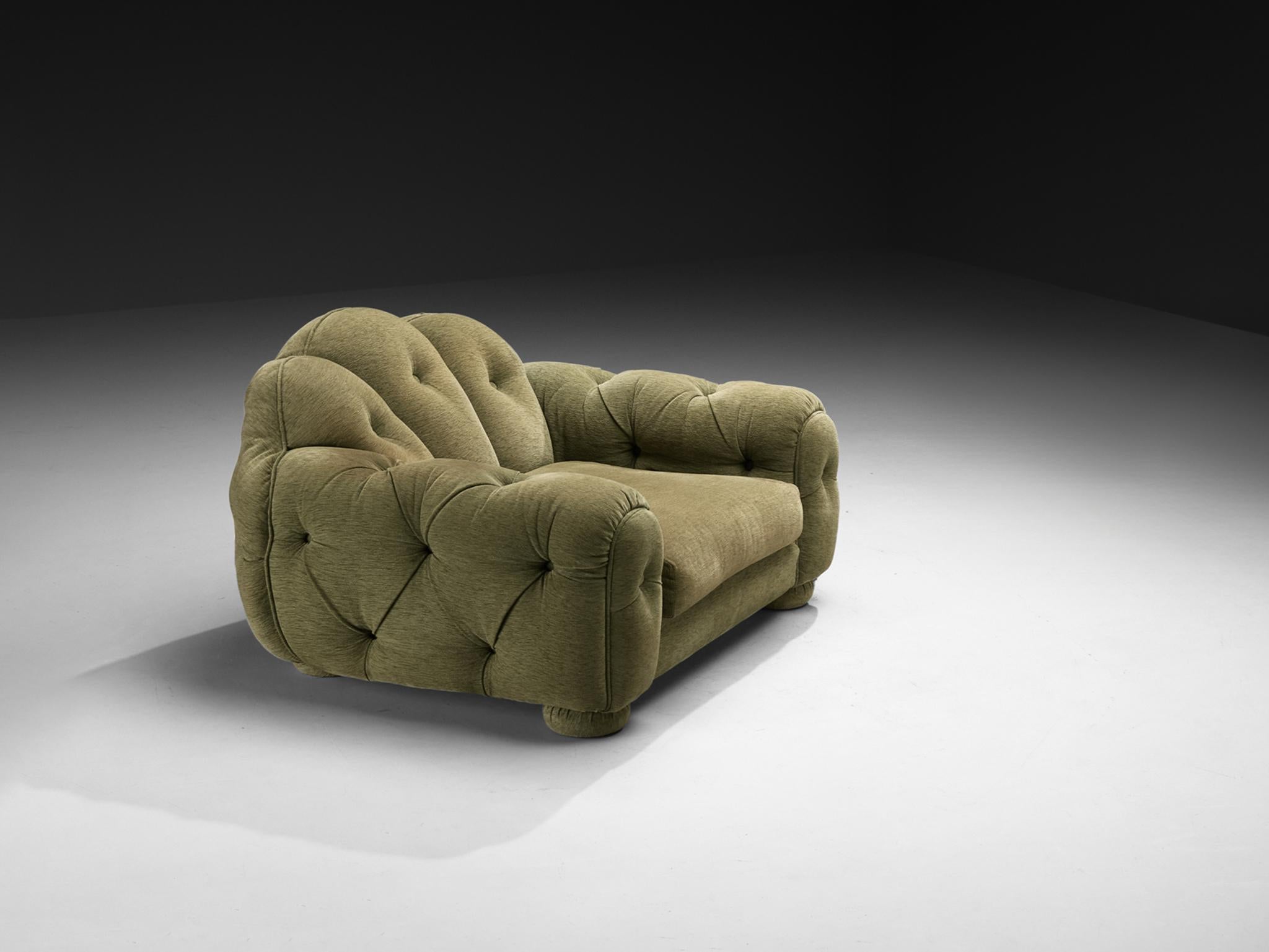 Vivai Del Sud, 'Superstar' lounge chair, fabric, Italy, 1970s

A splendid design by Vivai del Sud, known as the Superstar, is distinguished by its organic layout and substantial size. The design is typical for the playful nature of Italian furniture
