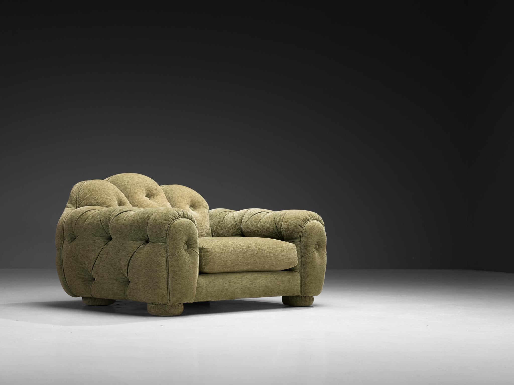 Late 20th Century Vivai Del Sud Superstar Lounge Chair in Olive Green Fabric For Sale