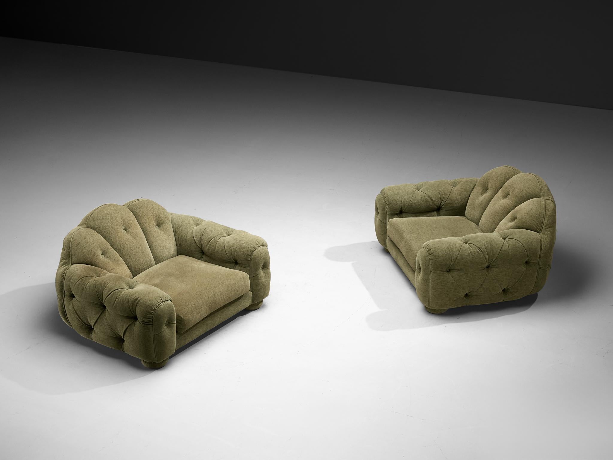 Paire de fauteuils de salon Vivai Del Sud Superstar en tissu vert olive en vente 5