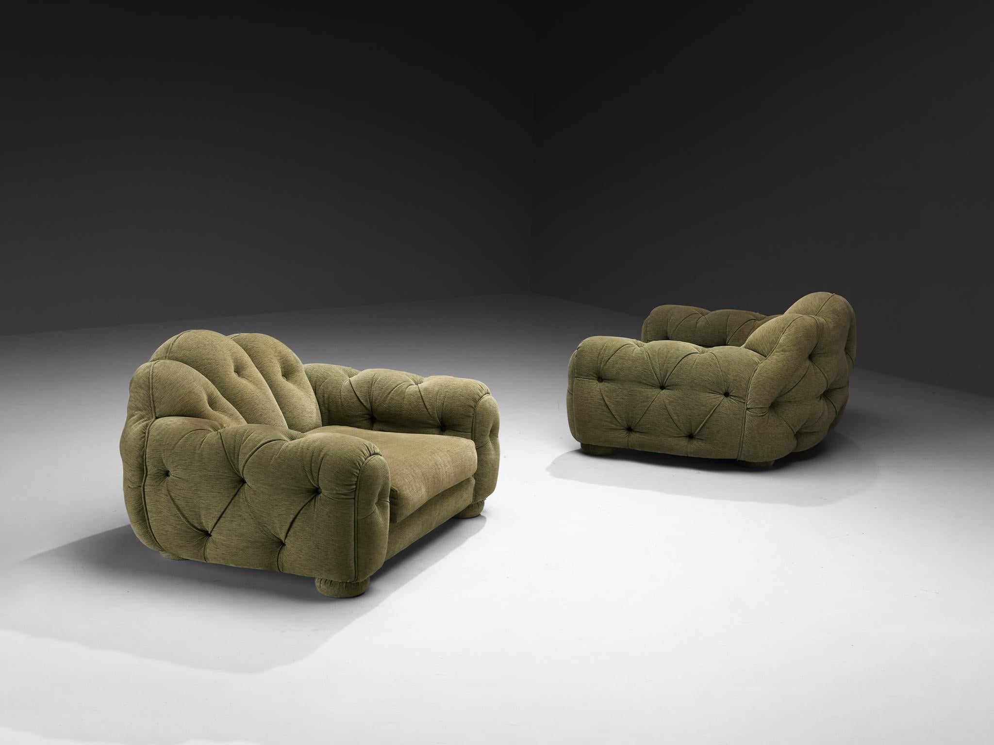 Postmoderne Paire de fauteuils de salon Vivai Del Sud Superstar en tissu vert olive en vente
