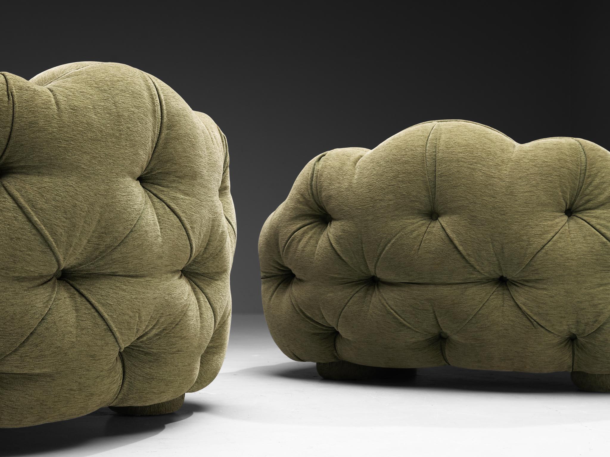 italien Paire de fauteuils de salon Vivai Del Sud Superstar en tissu vert olive en vente