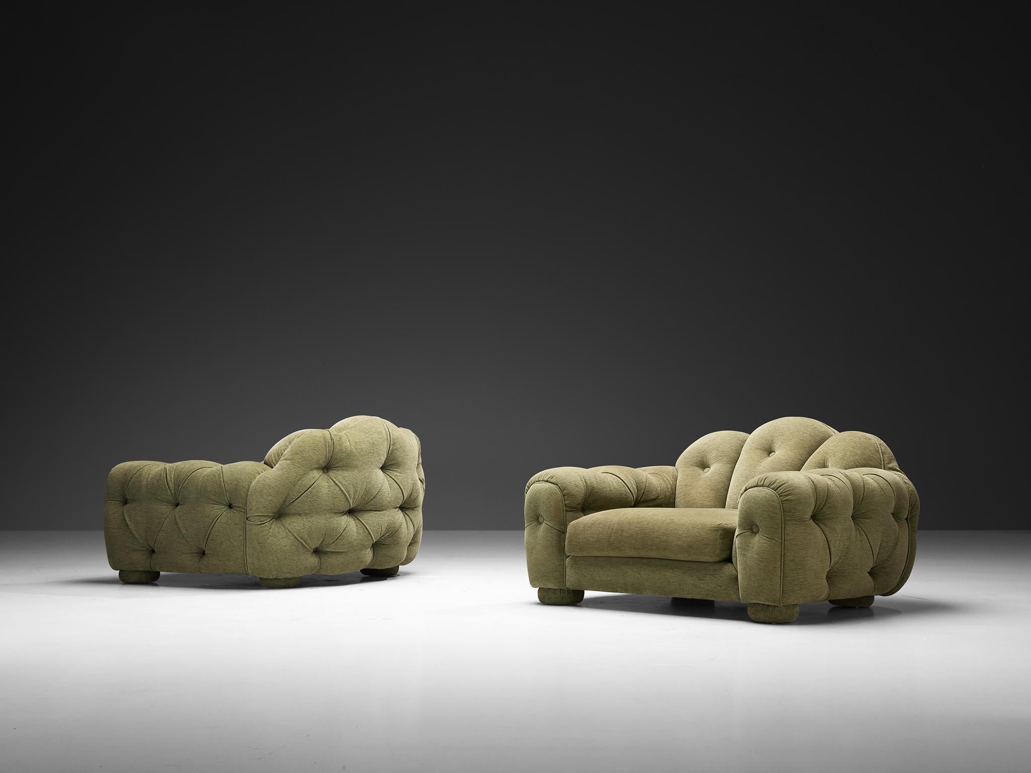 Paire de fauteuils de salon Vivai Del Sud Superstar en tissu vert olive en vente 1