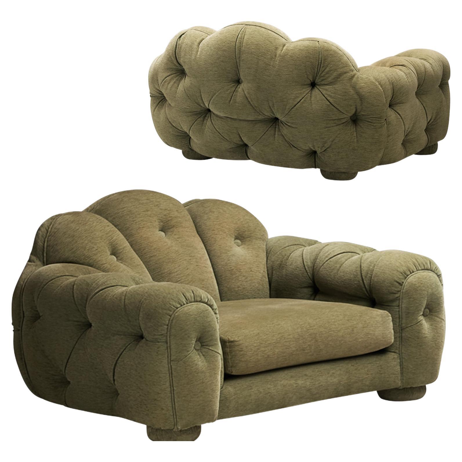 Vivai Del Sud Superstar Pair of Lounge Chairs in Olive Green Fabric 