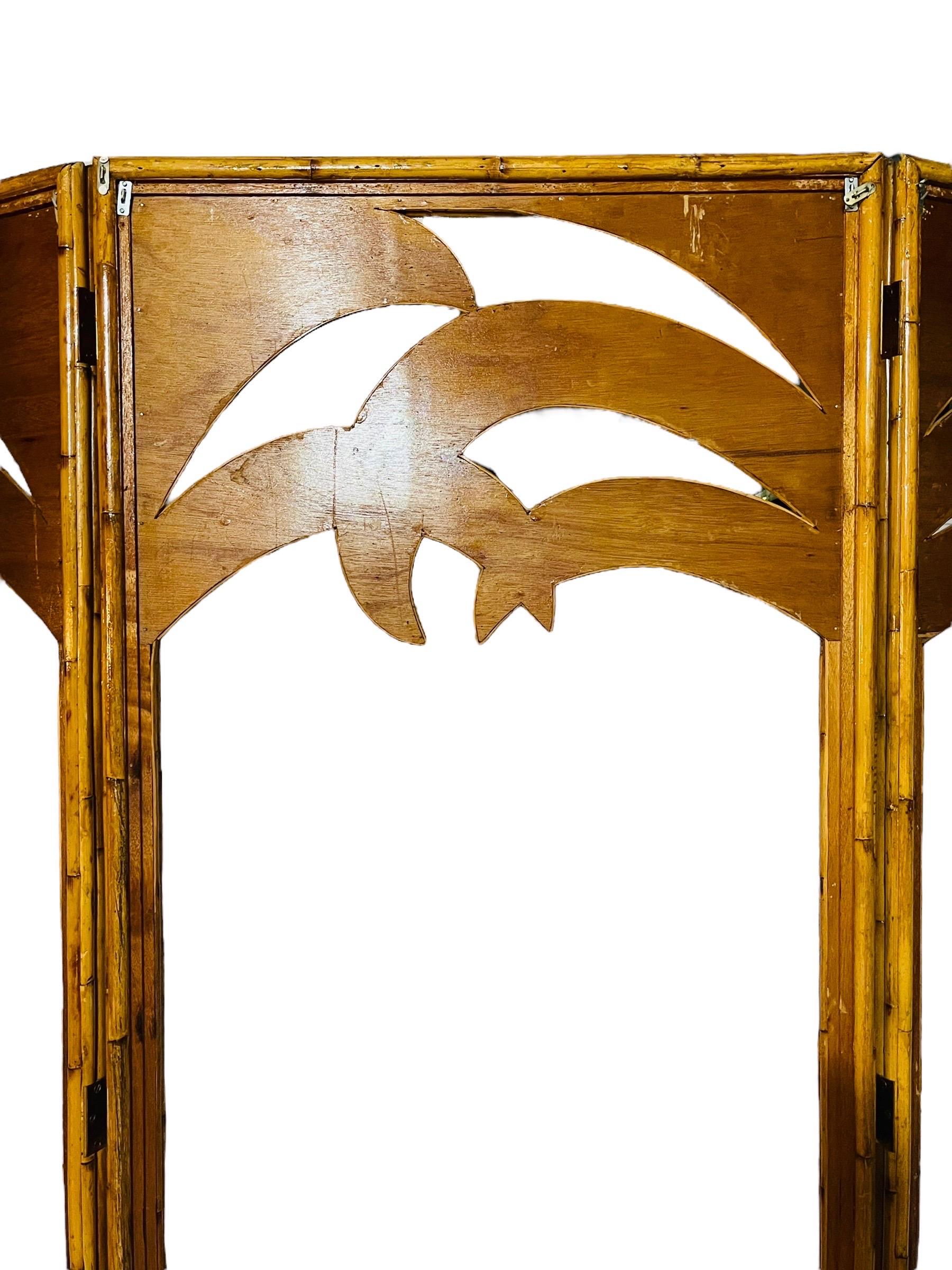20th Century Vivai del Sud Three Panel Bamboo Screen Palm Tree Motif For Sale