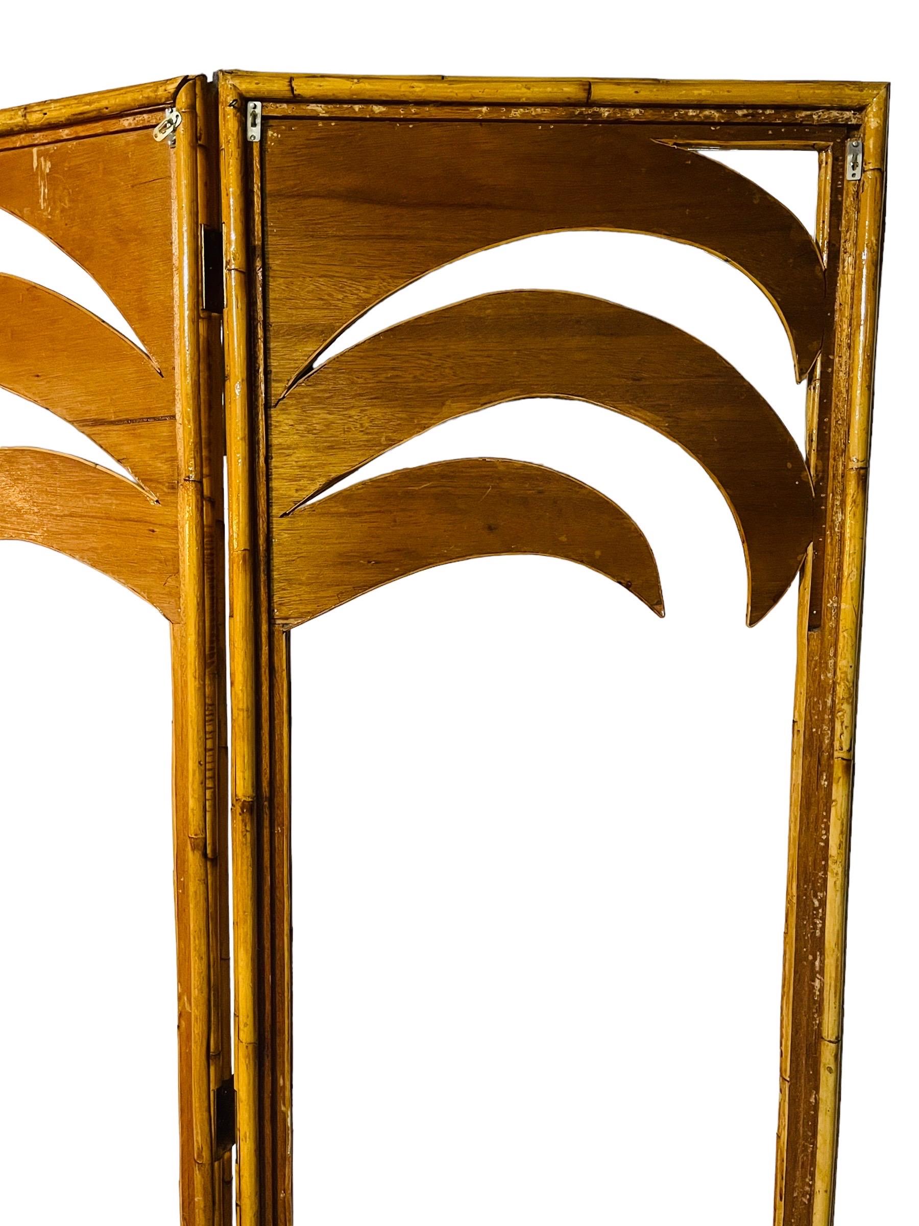 Bambou Paravent en bambou Vivai del Sud à trois panneaux à motif de palmier en vente