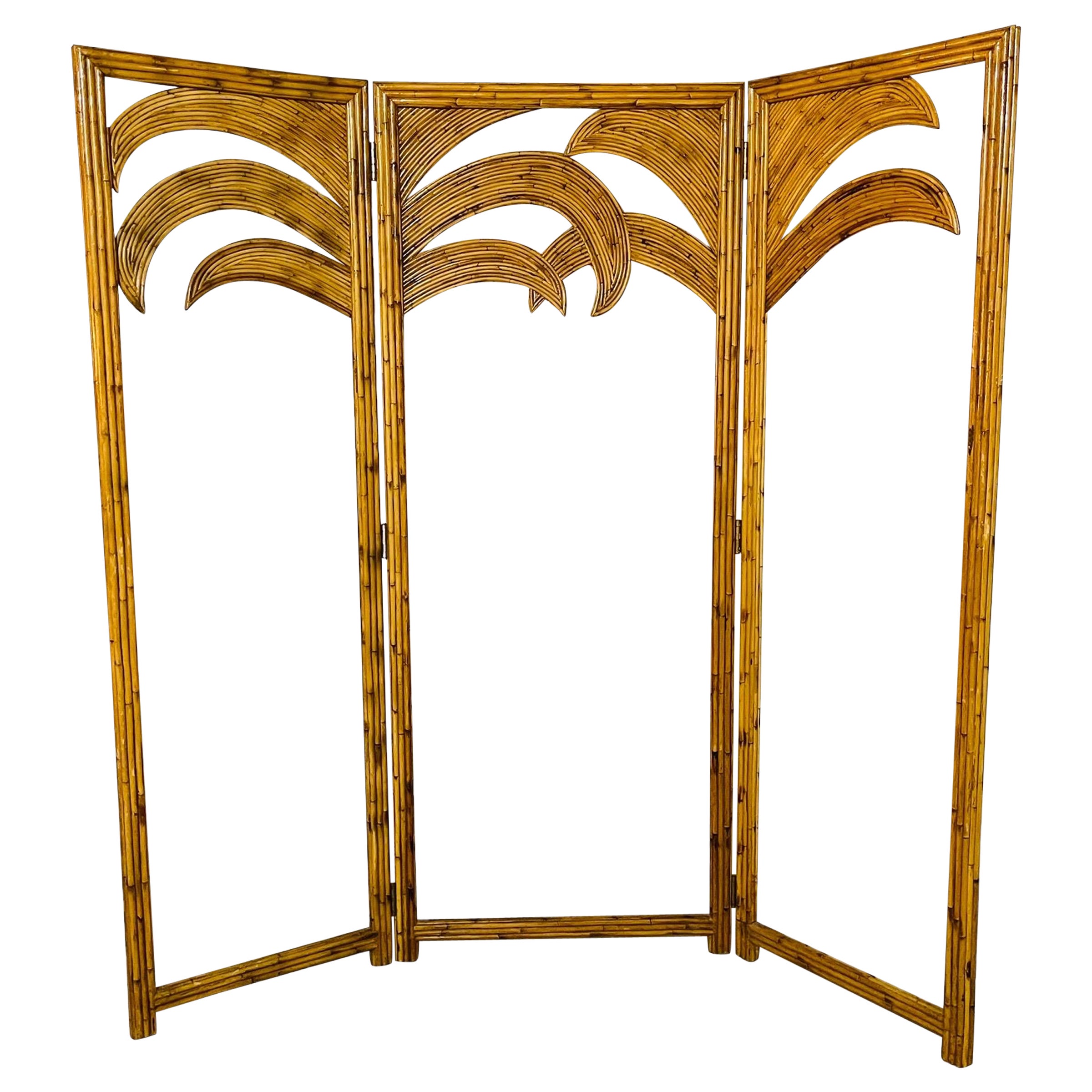 Vivai del Sud Three Panel Bamboo Screen Palm Tree Motif