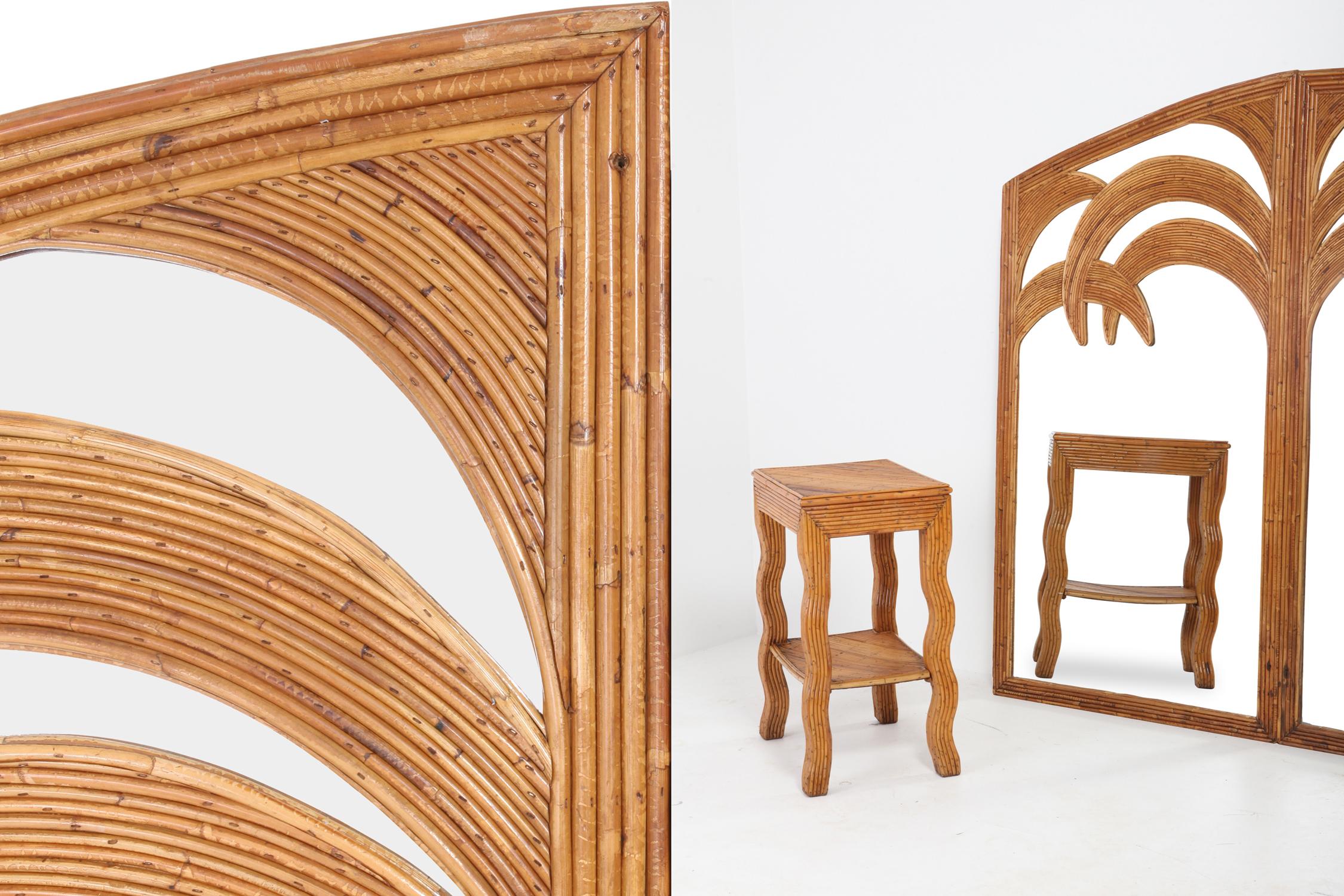 European Vivai del Sud Triptych Floor Mirror in Bamboo