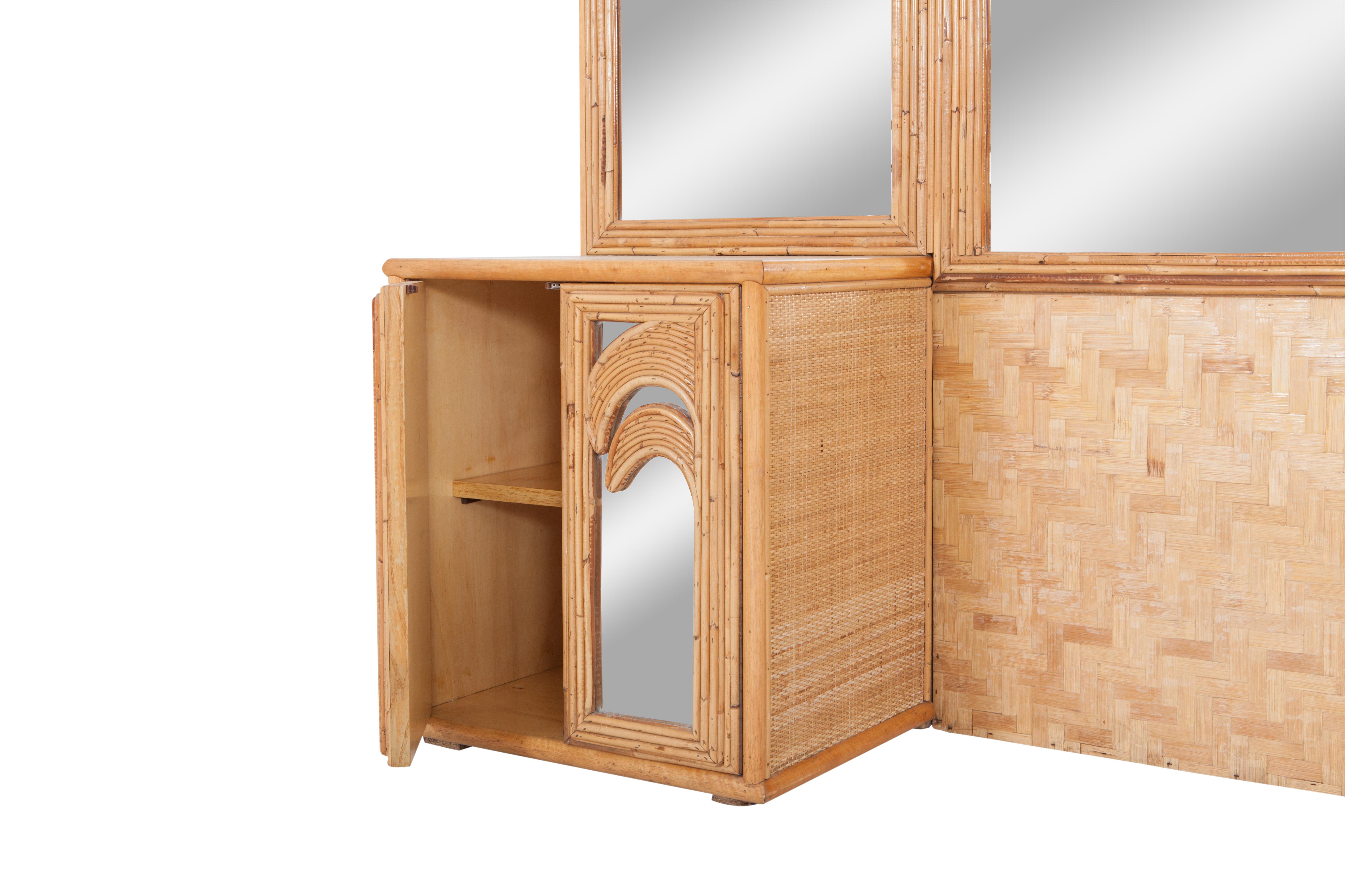 Vivai del Sud Tropical Bamboo and Rattan Palm Tree Mirror with Cabinets 1