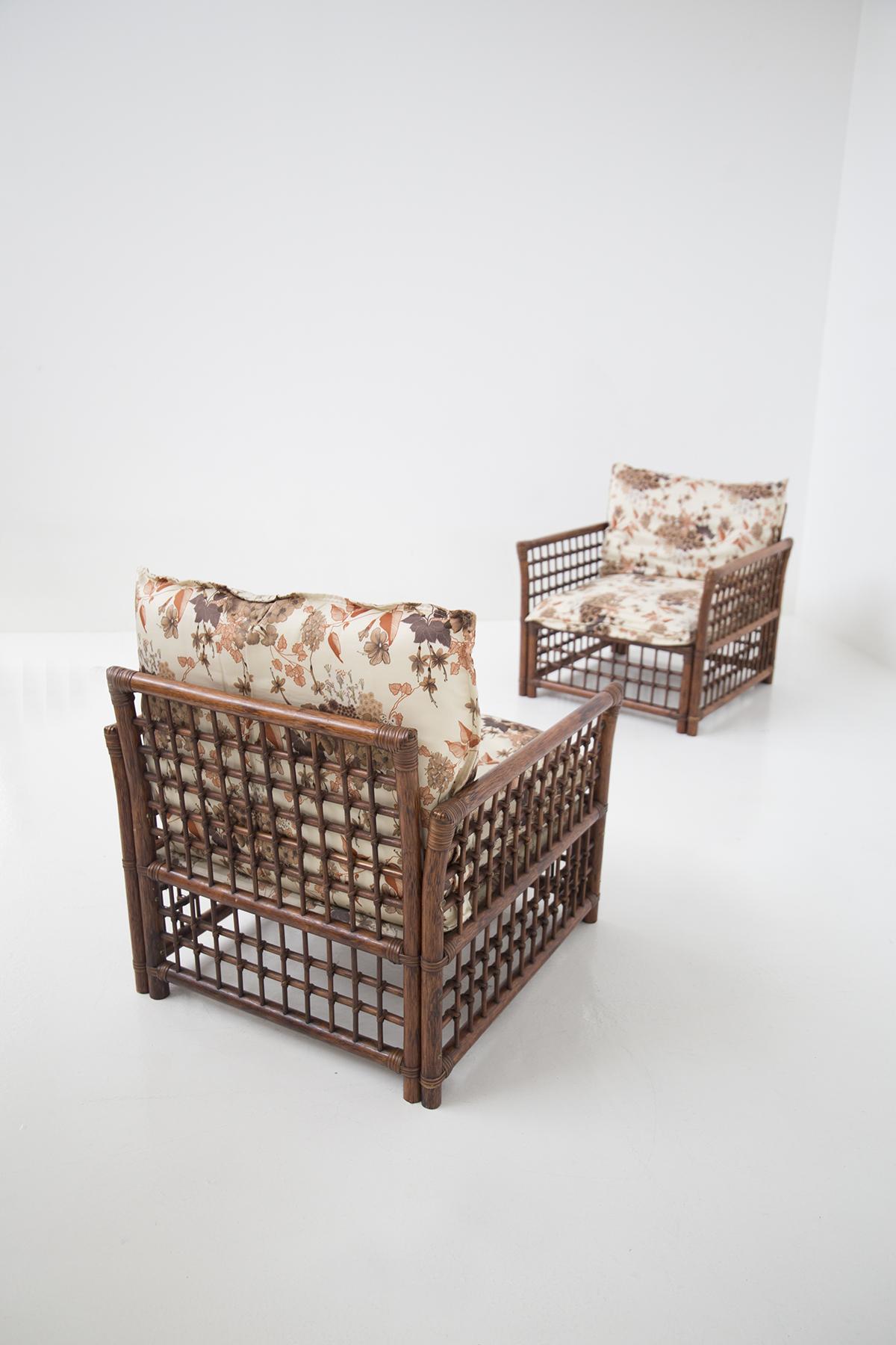 Vivai del Sud Vintage Wood and Rattan Armchairs W Floral Fabric 2