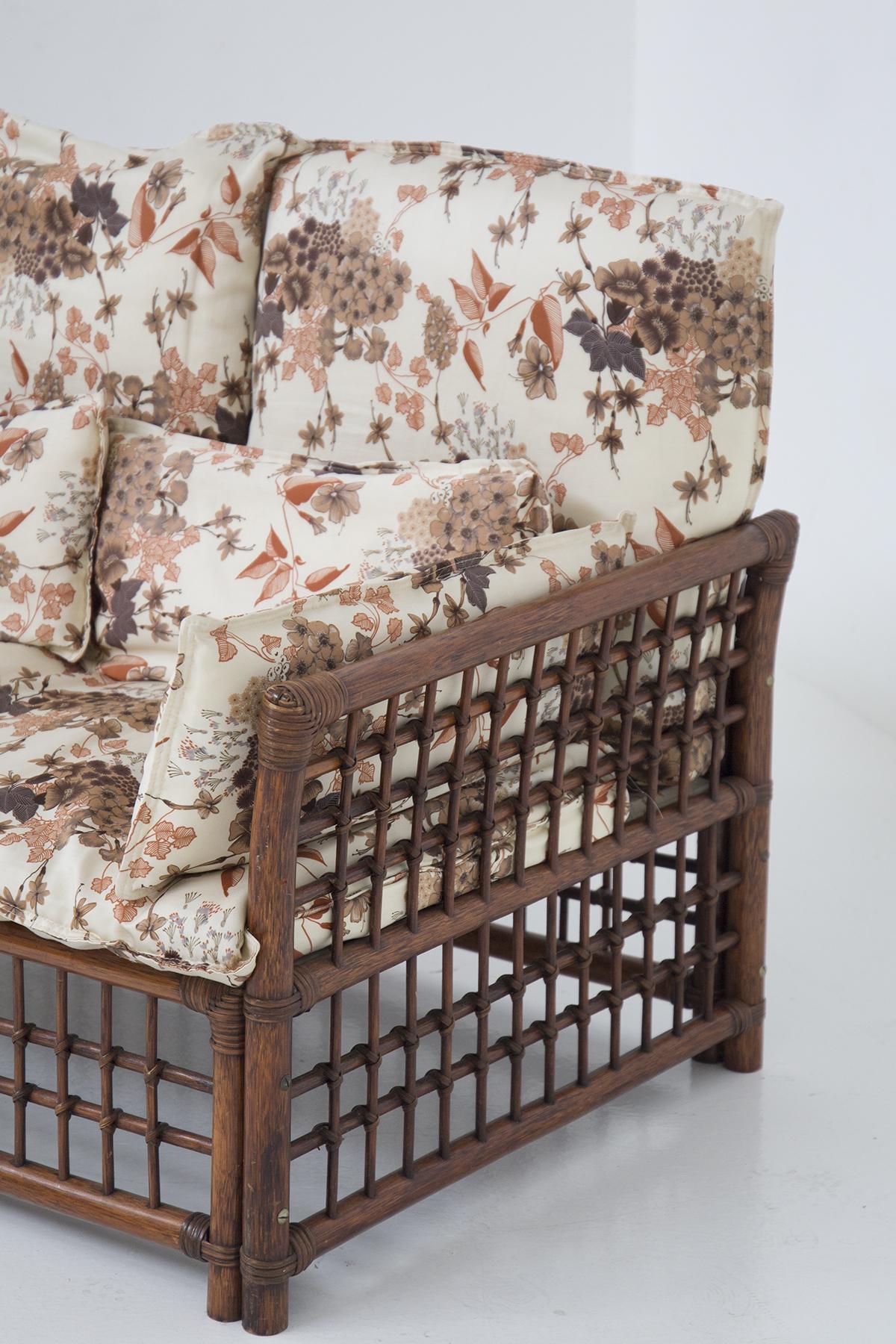 Vivai del Sud Vintage-Sofa aus Holz und Rattan mit floralem Stoff im Angebot 6