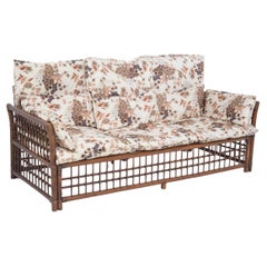 Vivai del Sud Retro Wood and Rattan Sofa W Floral Fabric