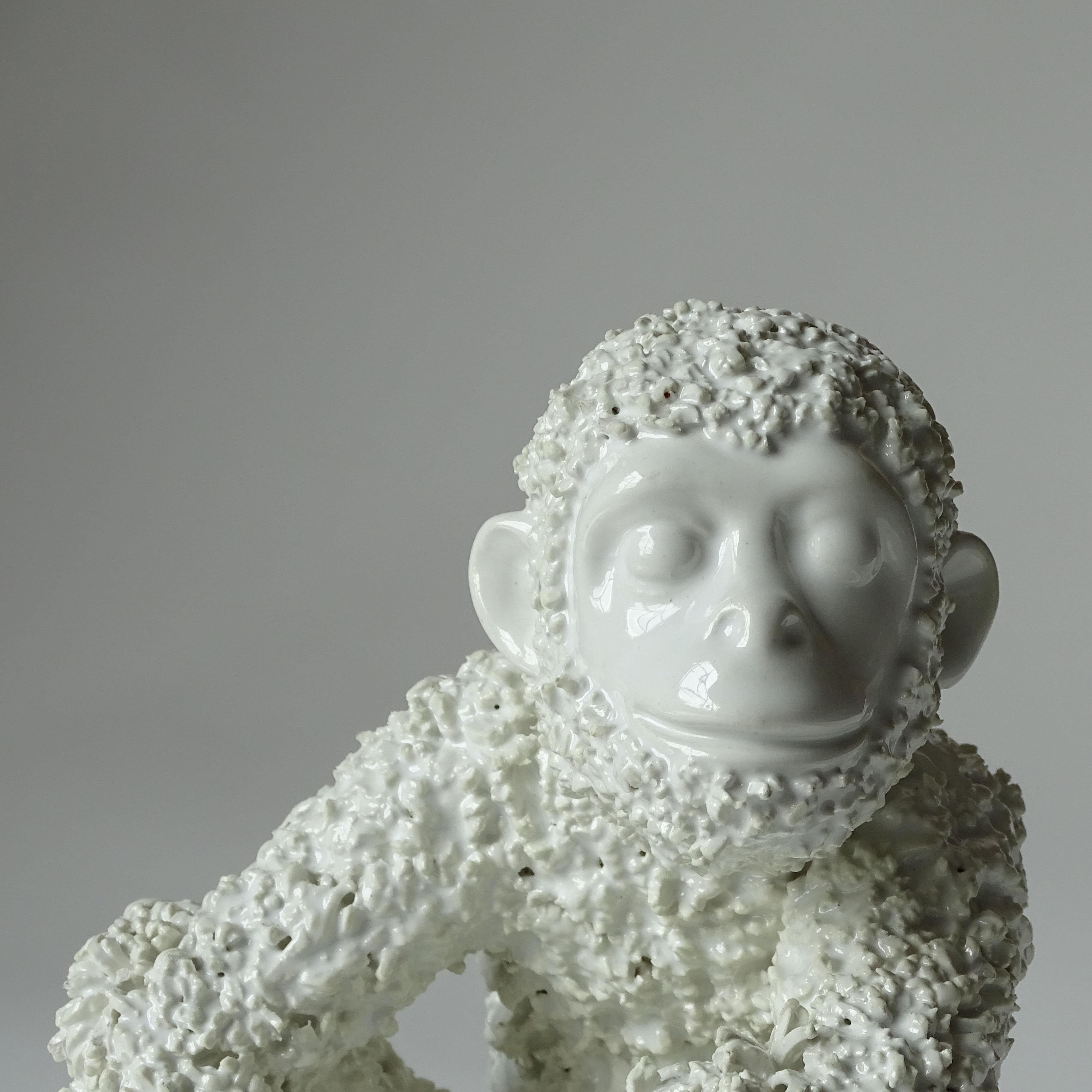 Italian Vivai Del Sud White Ceramic Monkey Candlestick, Italy 1970s For Sale