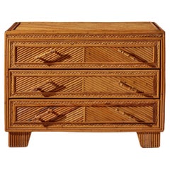 Vintage Vivai del Sud wood, rattan and bamboo chest of drawers, Itlay, 1970s