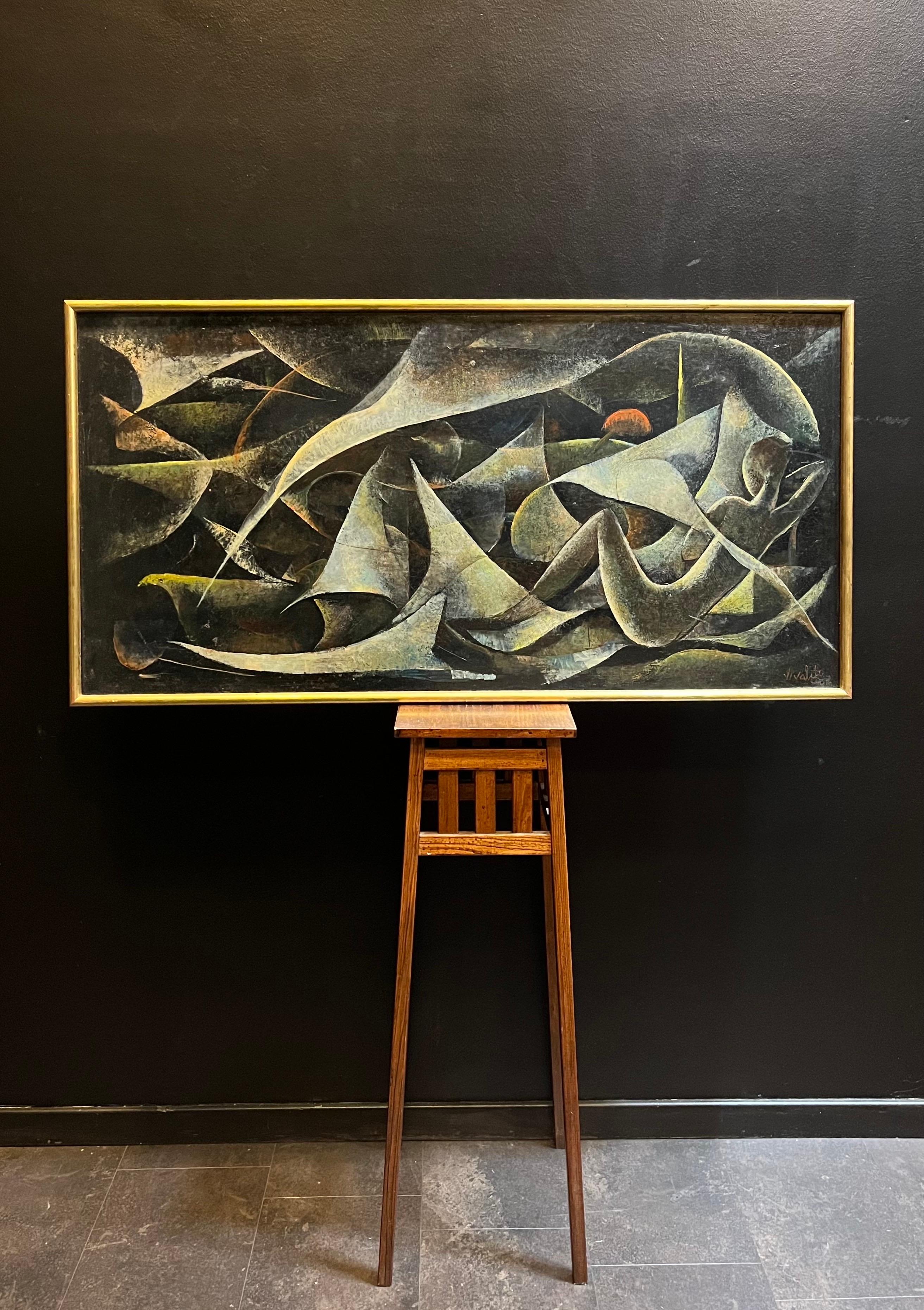 Composizione astratta N°3 di Vivaldo Martini - Olio su masonite 53x106 cm in vendita 10