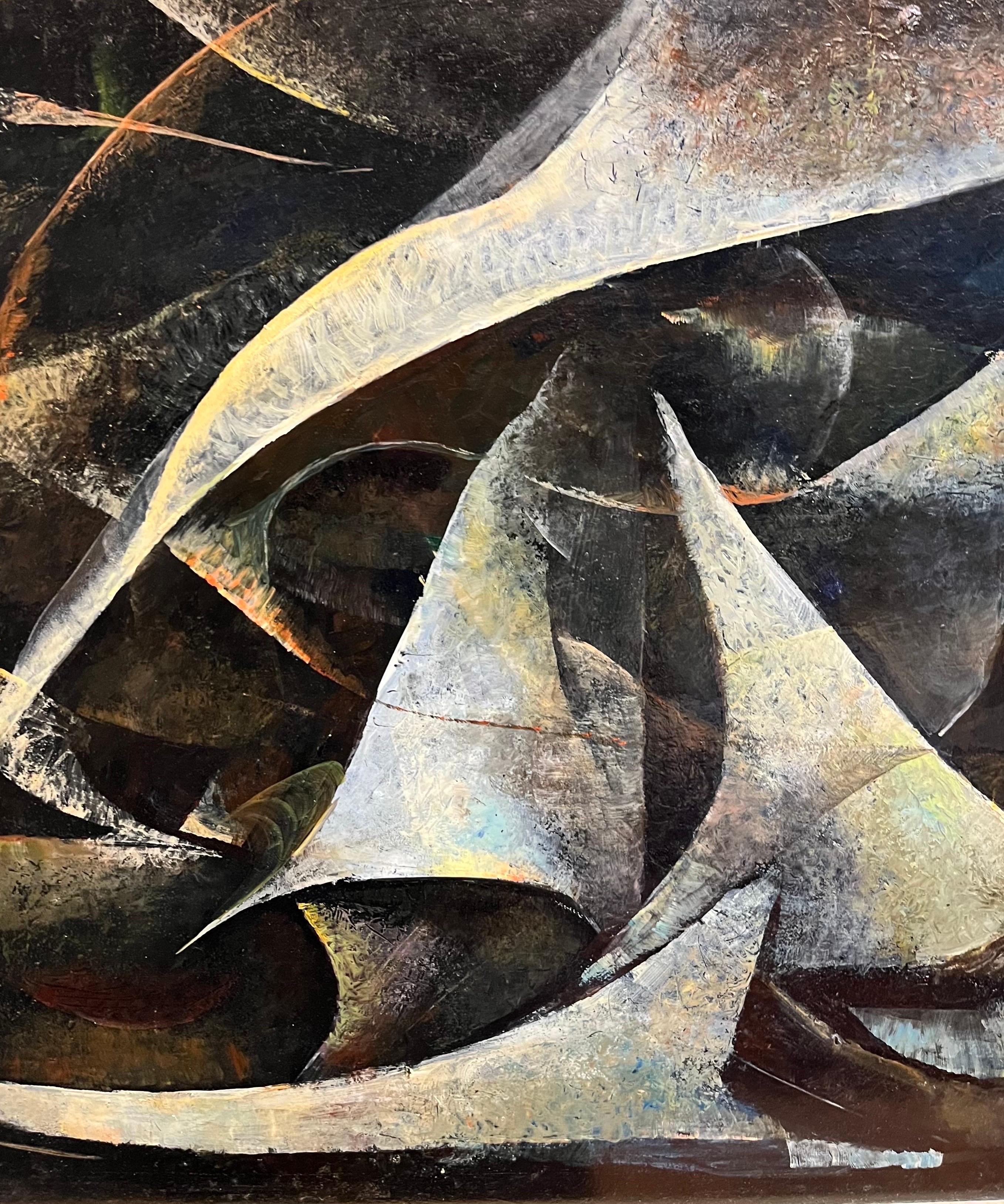 Composizione astratta N°3 di Vivaldo Martini - Olio su masonite 53x106 cm in vendita 4