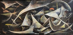 Abstract Composition N°3 by Vivaldo Martini - Oil on masonite 53x106 cm