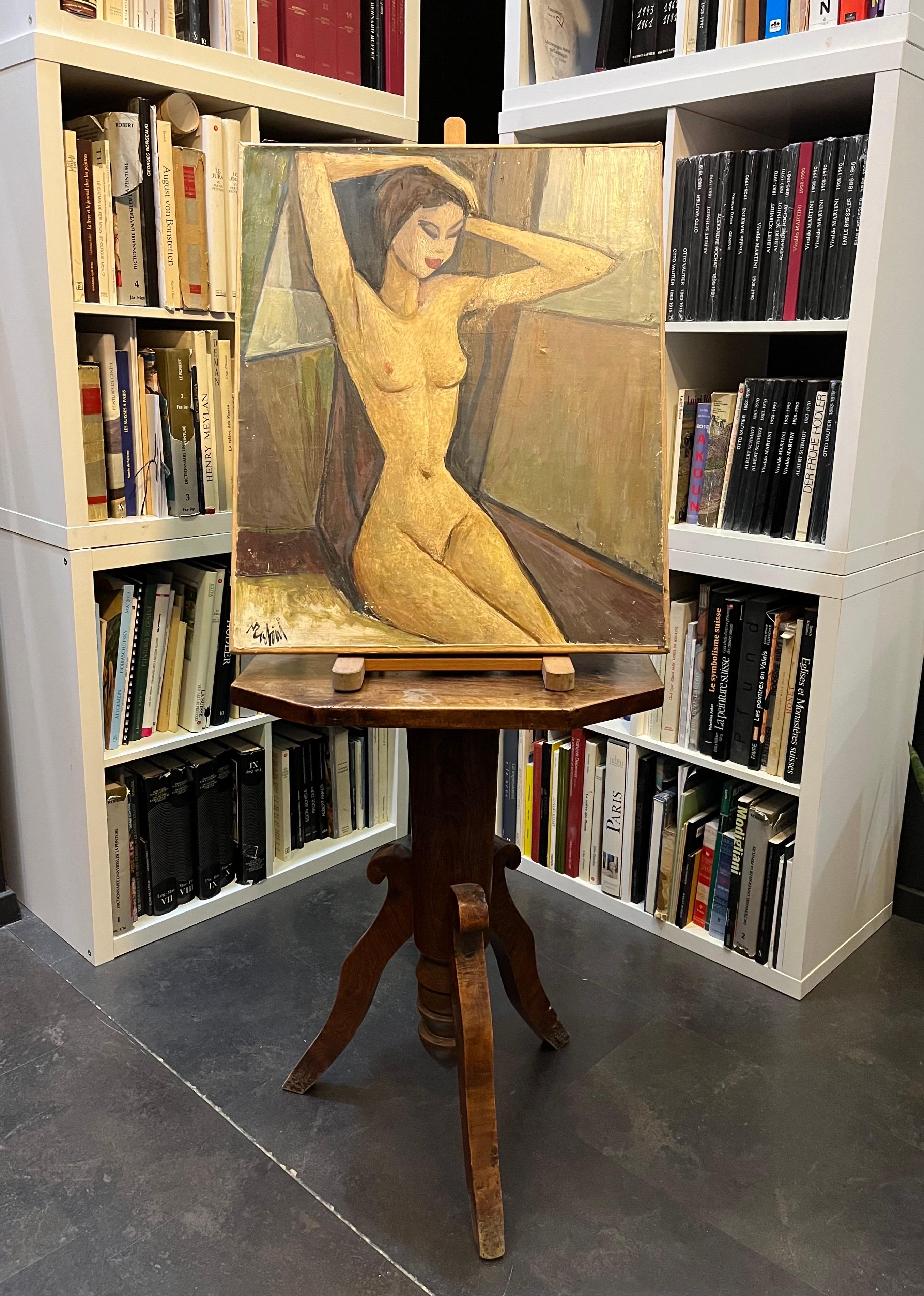 Dama morena desnuda de Vivaldo Martini - Óleo sobre lienzo 65x54 cm en venta 10