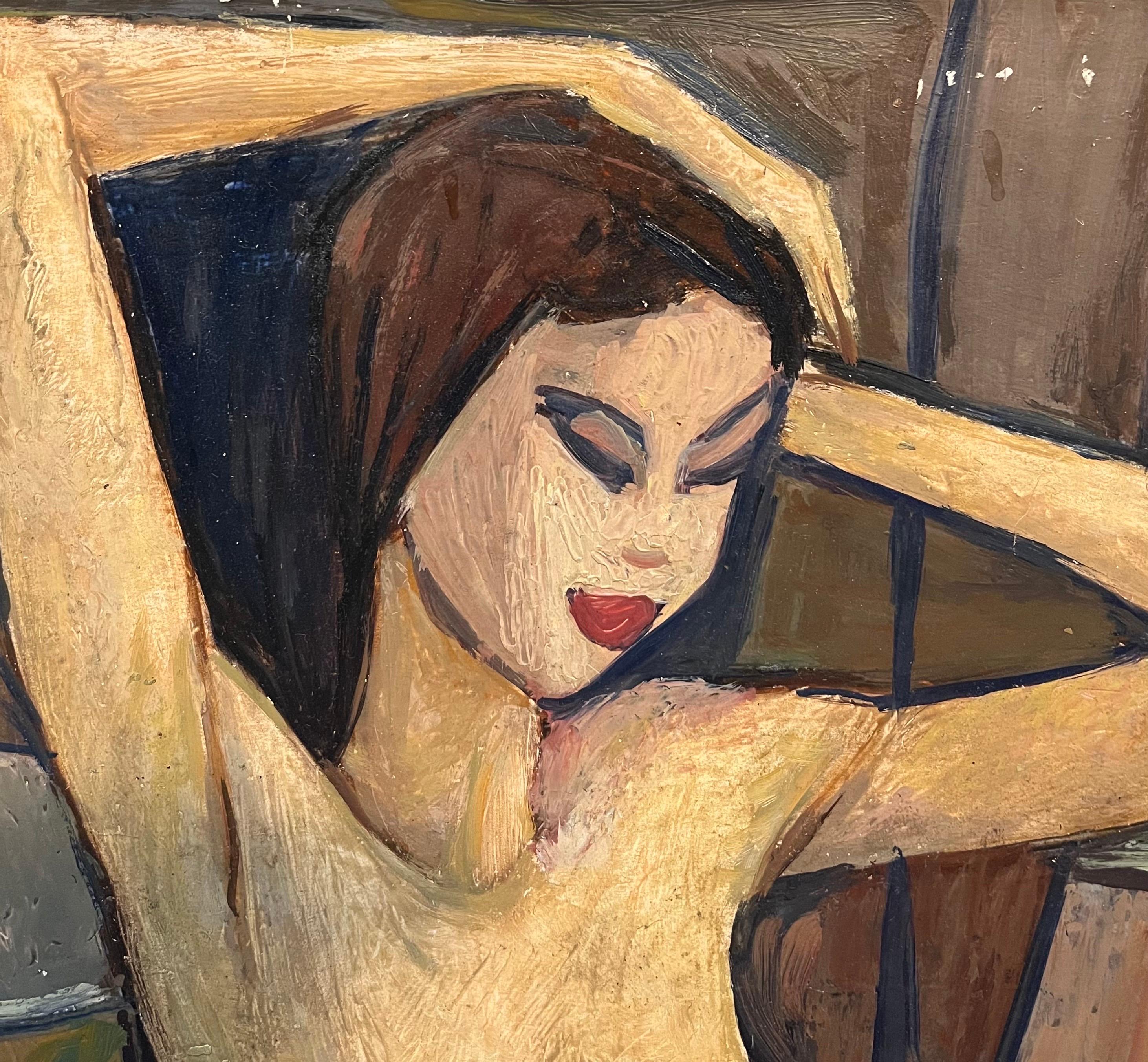 Dama morena desnuda de Vivaldo Martini - Óleo sobre lienzo 65x54 cm en venta 2