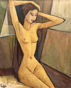 Brunette Nude Lady by Vivaldo Martini - Oil on canvas 65x54 cm