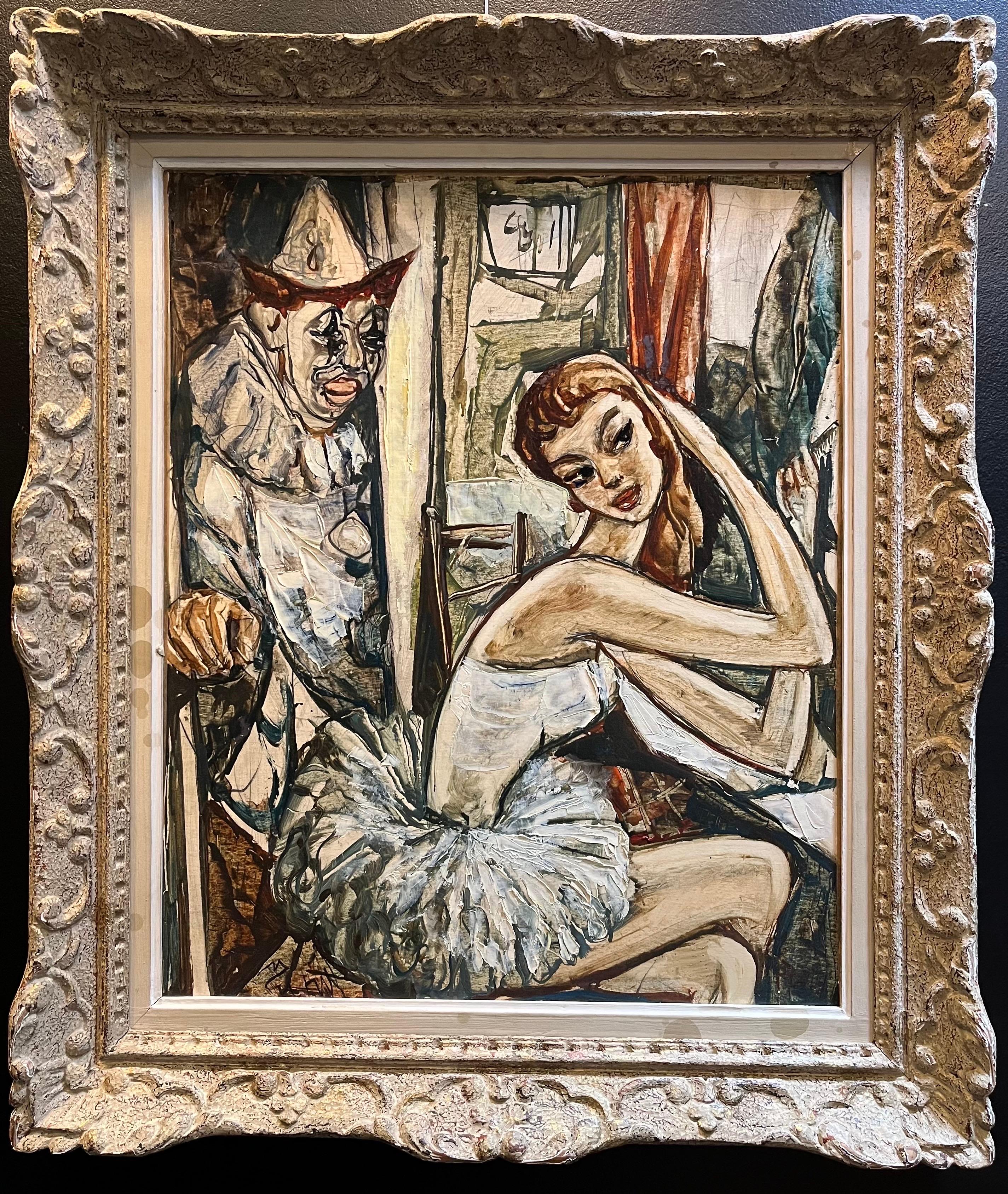 Payaso y bailarina de Vivaldo Martini - Óleo sobre lienzo 50x61 cm en venta 9