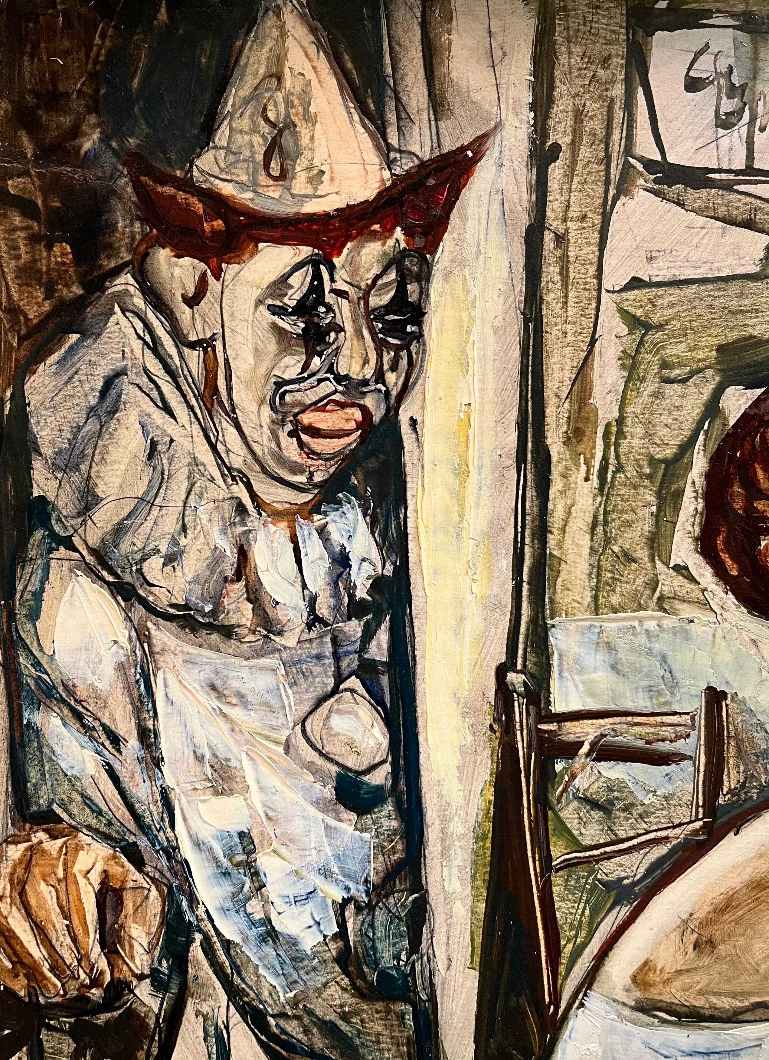 Payaso y bailarina de Vivaldo Martini - Óleo sobre lienzo 50x61 cm en venta 1