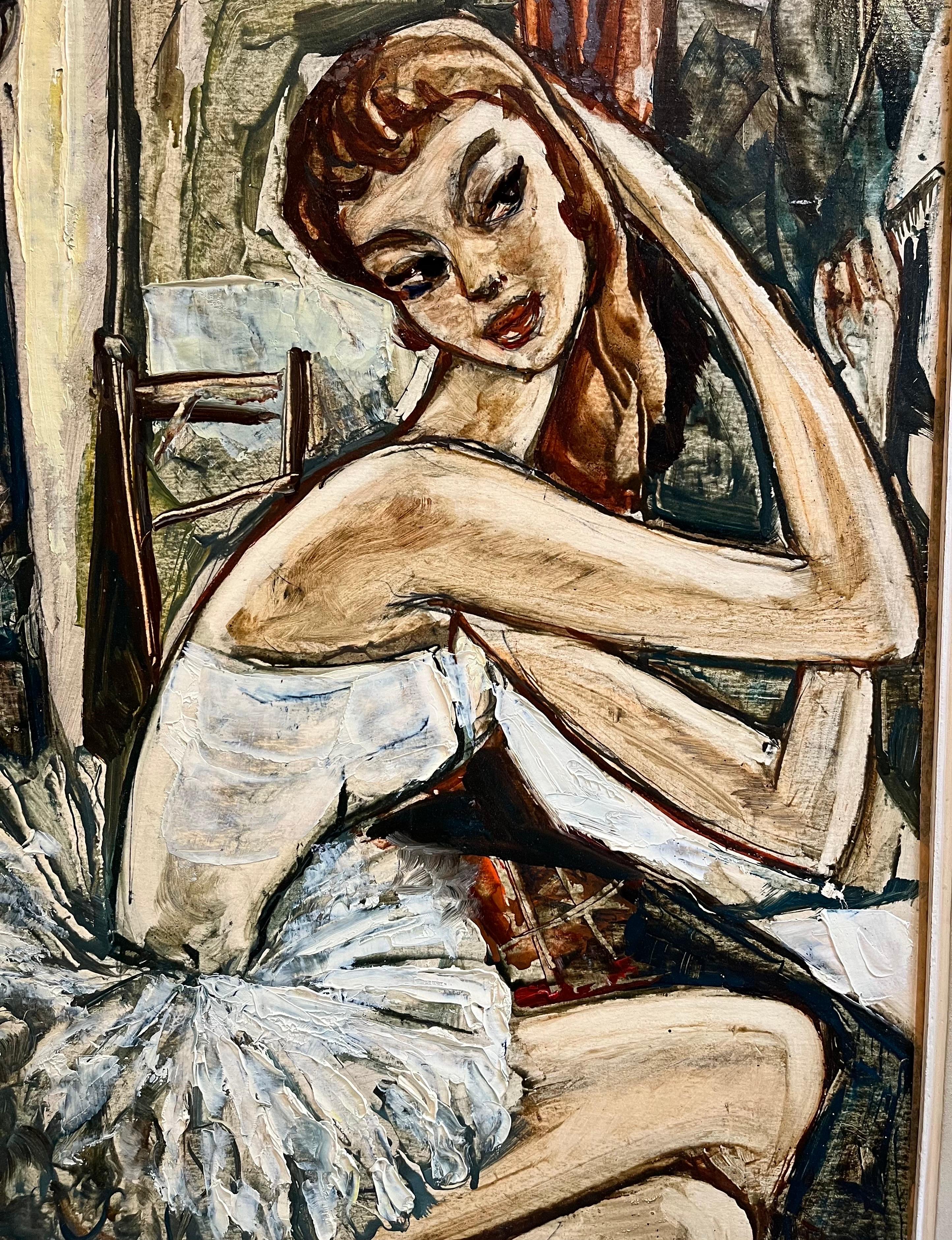 Payaso y bailarina de Vivaldo Martini - Óleo sobre lienzo 50x61 cm en venta 5