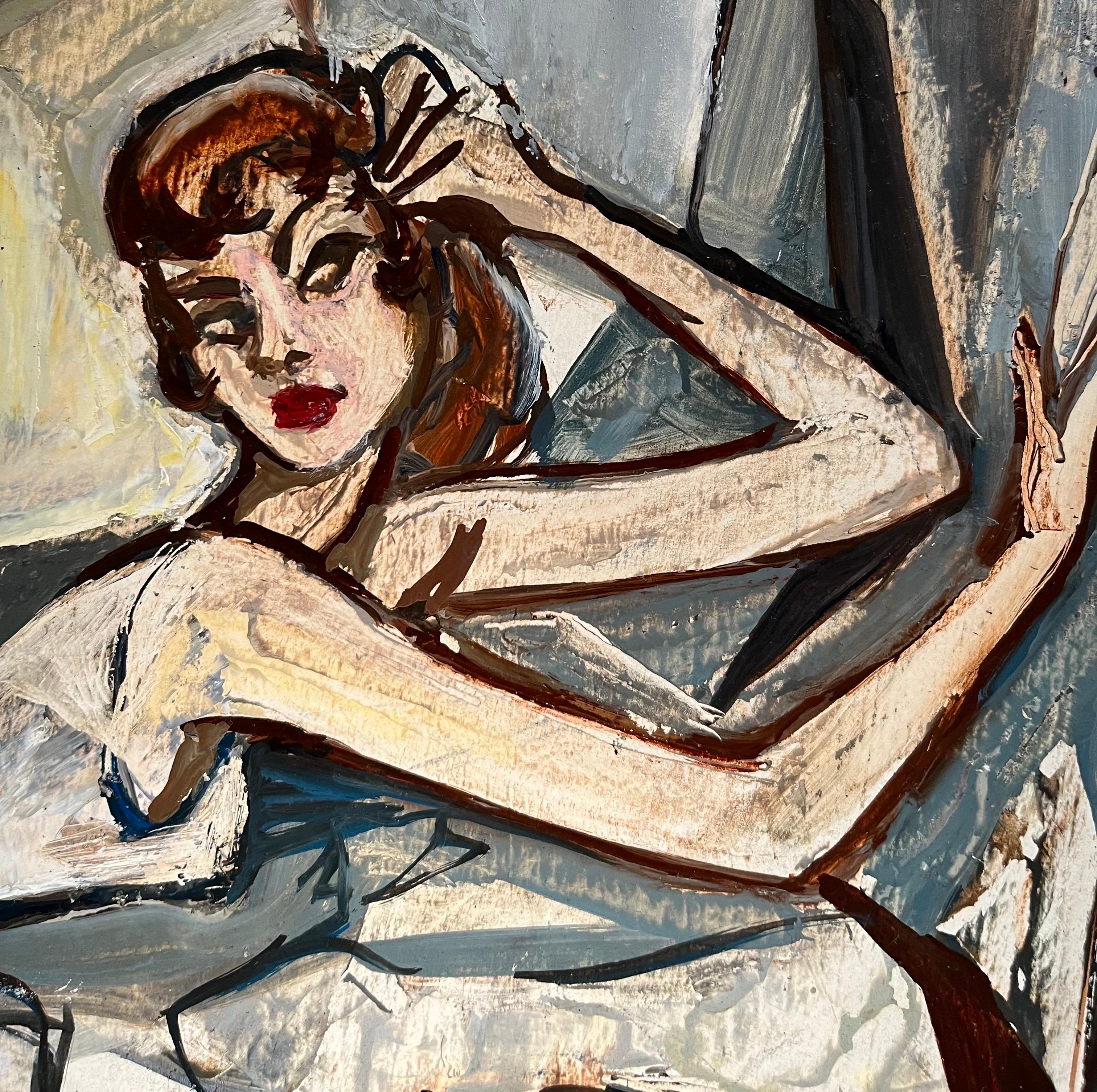 Harlequin and Ballerina by Vivaldo Martini - Oil on canvas 55x41 cm For Sale 1