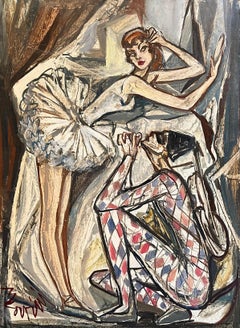 Harlequin and Ballerina by Vivaldo Martini - Oil on canvas 55x41 cm