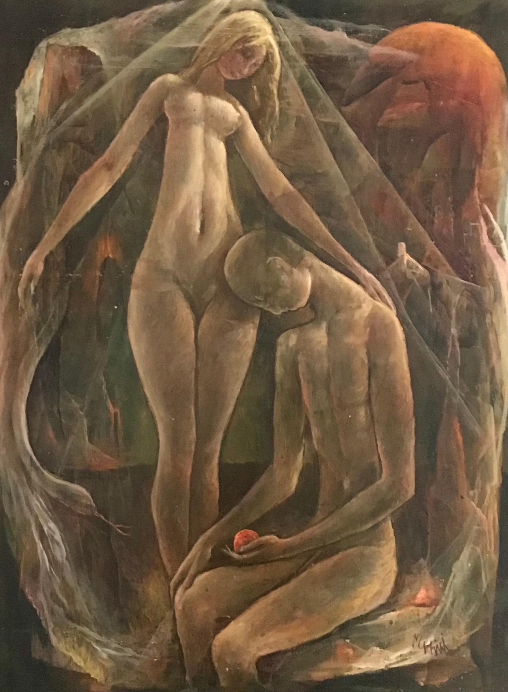 Le serpent et la pomme de Vivaldo Martini - Huile sur toile 50x65 cm