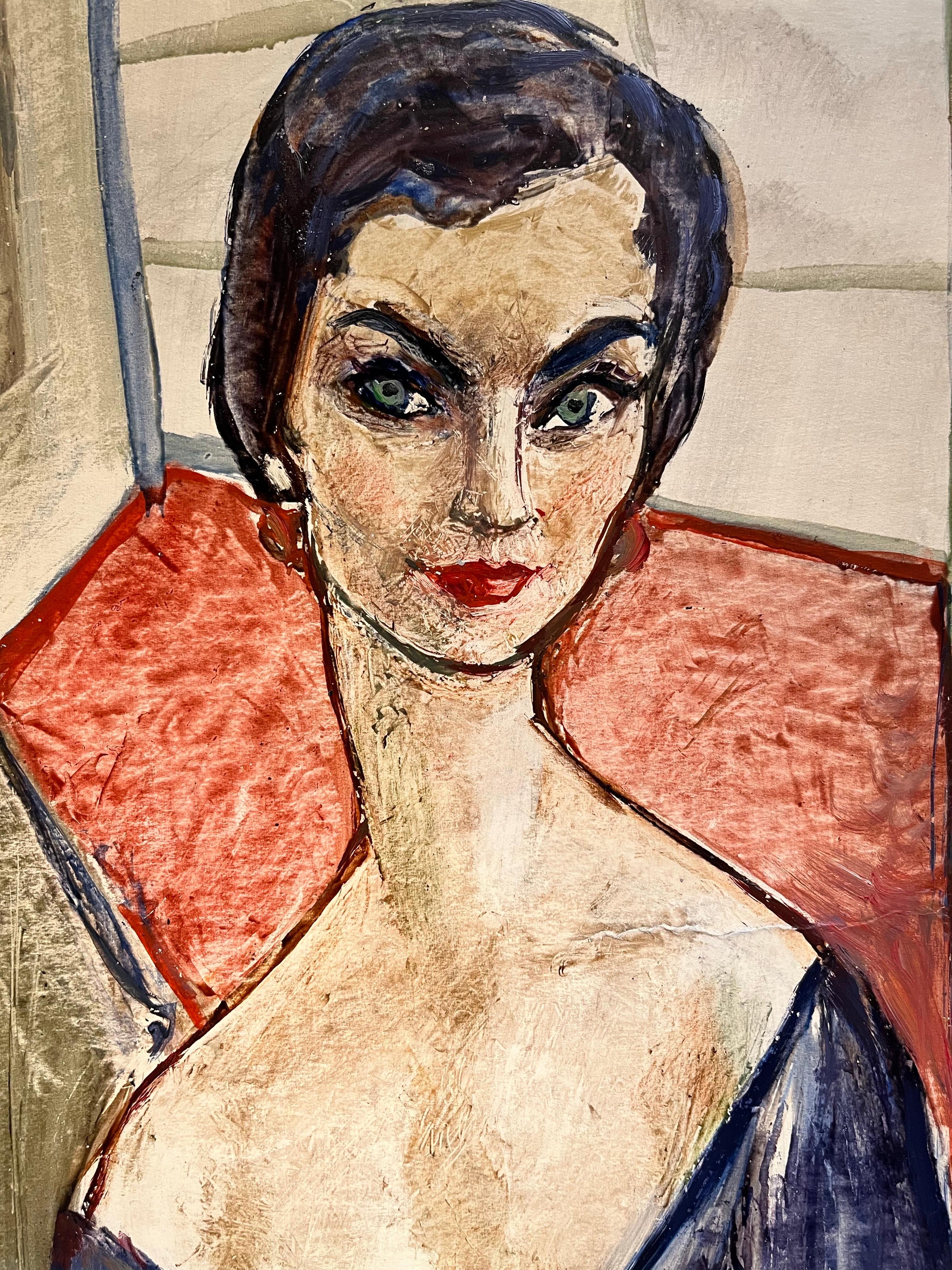 Woman Portrait by Vivaldo Martini - Oil on canvas 60x41 cm For Sale 1