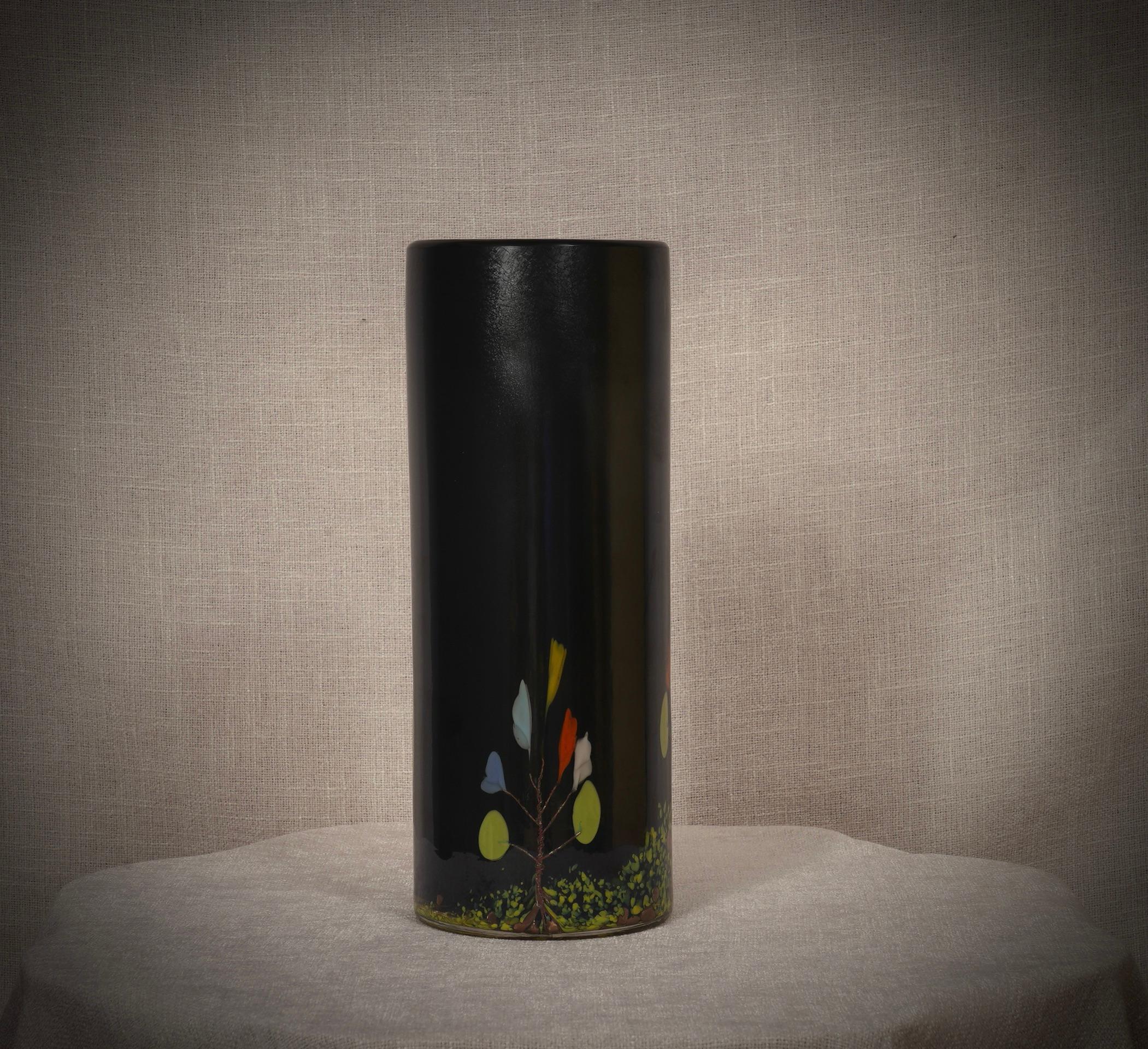 Mid-Century Modern Vivarini Murano Art Glass Round Black Vase, 1990 For Sale