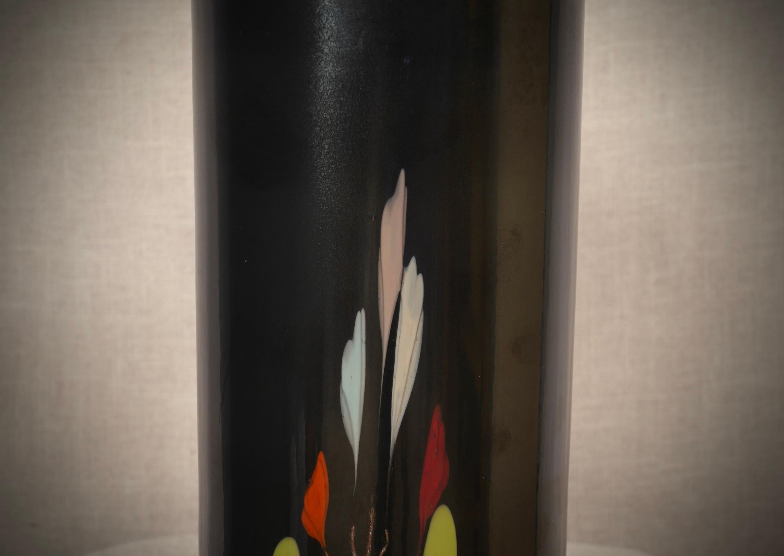 Vivarini Murano-Kunstglasvase, runde schwarze Vivarini-Vase, 1990 (Muranoglas) im Angebot