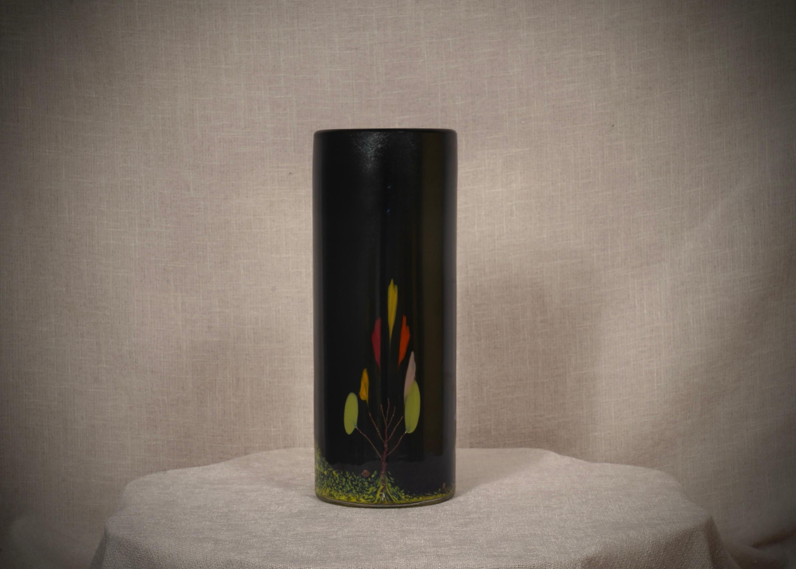 Vivarini Murano-Kunstglasvase, runde schwarze Vivarini-Vase, 1990 im Angebot 1