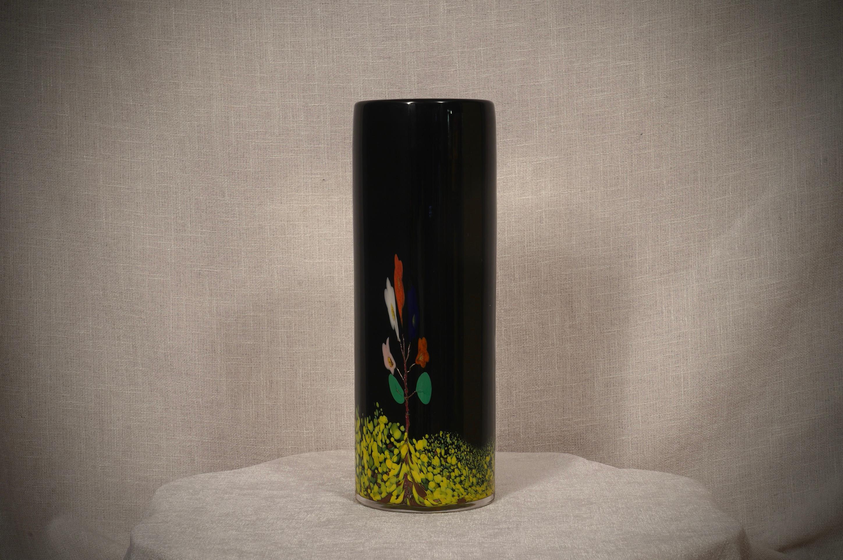 Vivarini Murano Art Glass Round Black Vase, 1990 For Sale 1