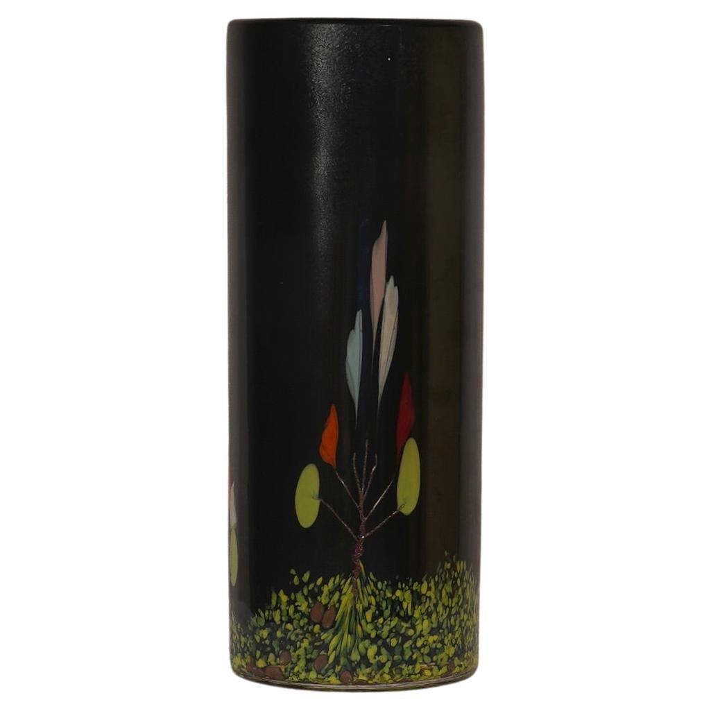 Vivarini Murano-Kunstglasvase, runde schwarze Vivarini-Vase, 1990 im Angebot