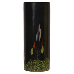 Vivarini Murano-Kunstglasvase, runde schwarze Vivarini-Vase, 1990