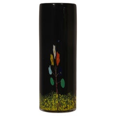 Retro Vivarini Murano Art Glass Round Black Vase, 1990