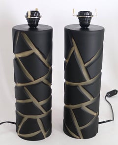 Vivarini Murano Glass Table Lamps in Black Giraffe Pattern