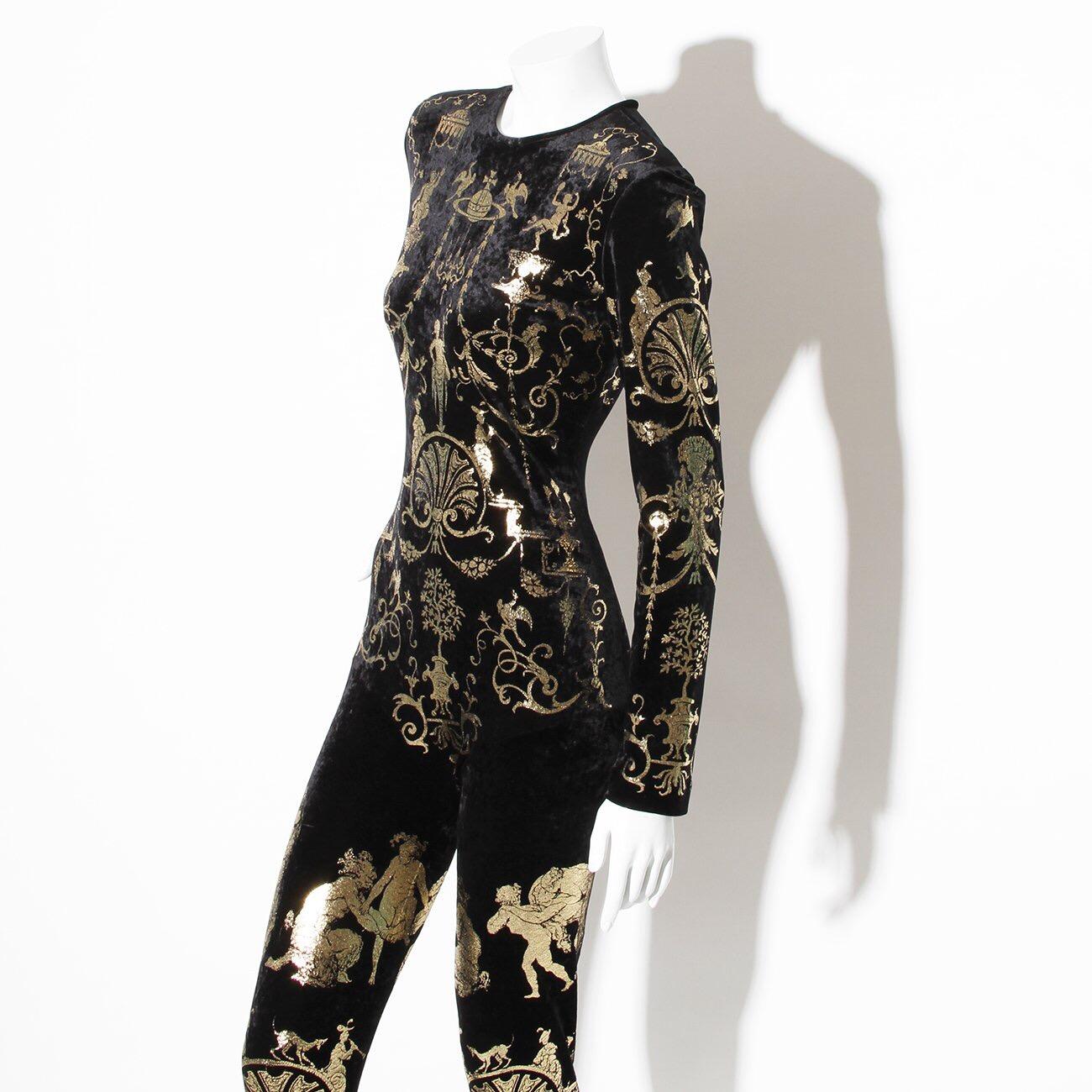 From one of the most celebrated collections of Vivienne Westwood’s earlier work, this stunning velvet jumpsuit hails from the highly coveted fall/winter 1990 portrait collection. Not only is this museum quality piece in near pristine vintage