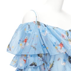 VIVETTA blue cotton animal floral print tiered bell sleeves strappy top IT40 S