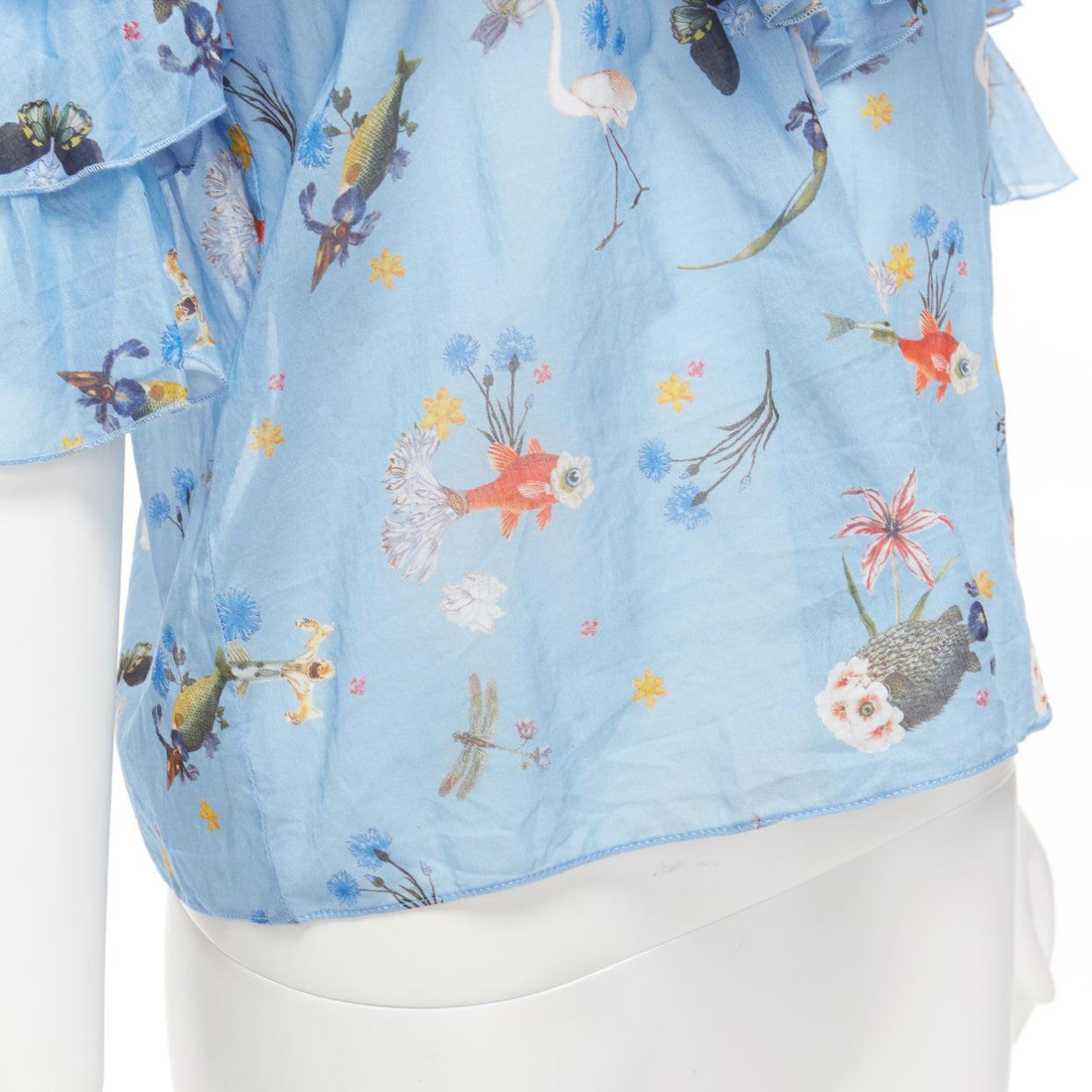 VIVETTA blue cotton animal floral print tiered bell sleeves strappy top IT40 S For Sale 2