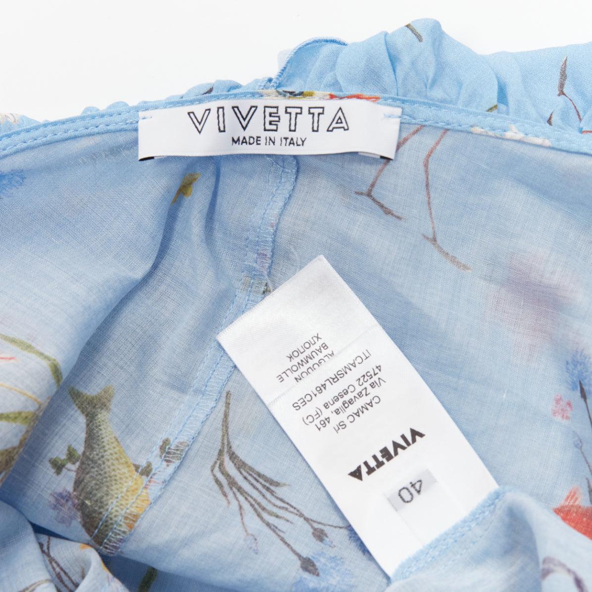 VIVETTA blue cotton animal floral print tiered bell sleeves strappy top IT40 S For Sale 3