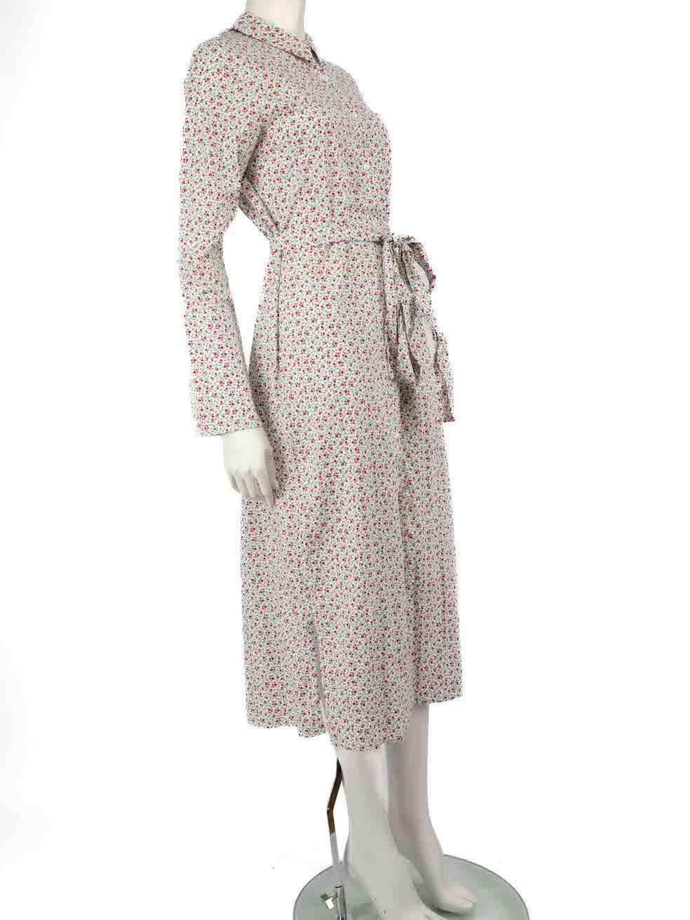 CONDITION is Very good. Hardly any visible wear to the dress is evident on this used Vivetta designer resale item.
 
 Details
 Multicolour- white, red, green
 Cotton
 Shirt dress
 Rose pattern
 Button up fastening
 Midi
 Long sleeves
 Waist tie