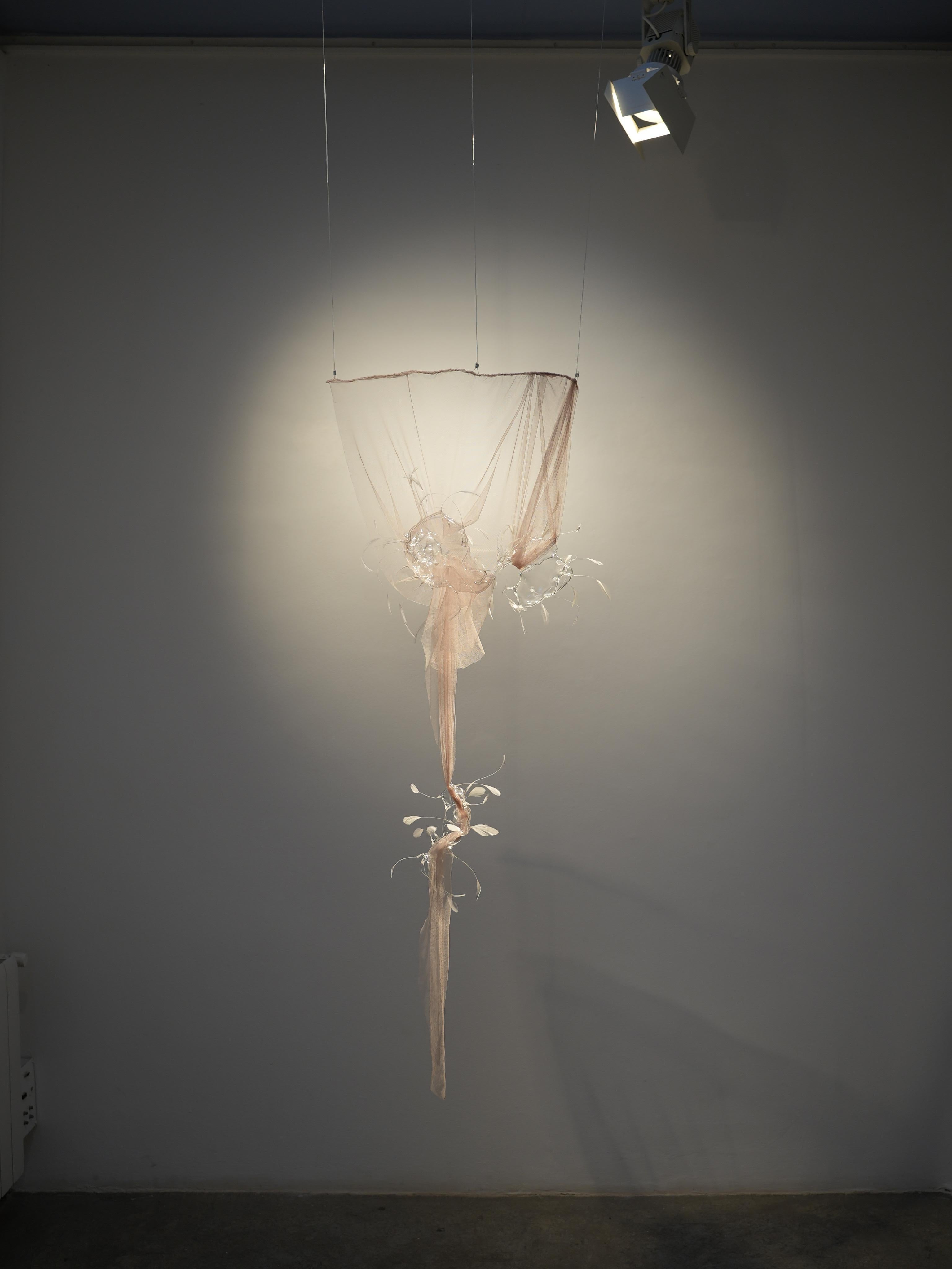 Contemporary Feather, Glass and Textile Installation by Vivian Alarcón - Sculpture by Vivian Alarcon