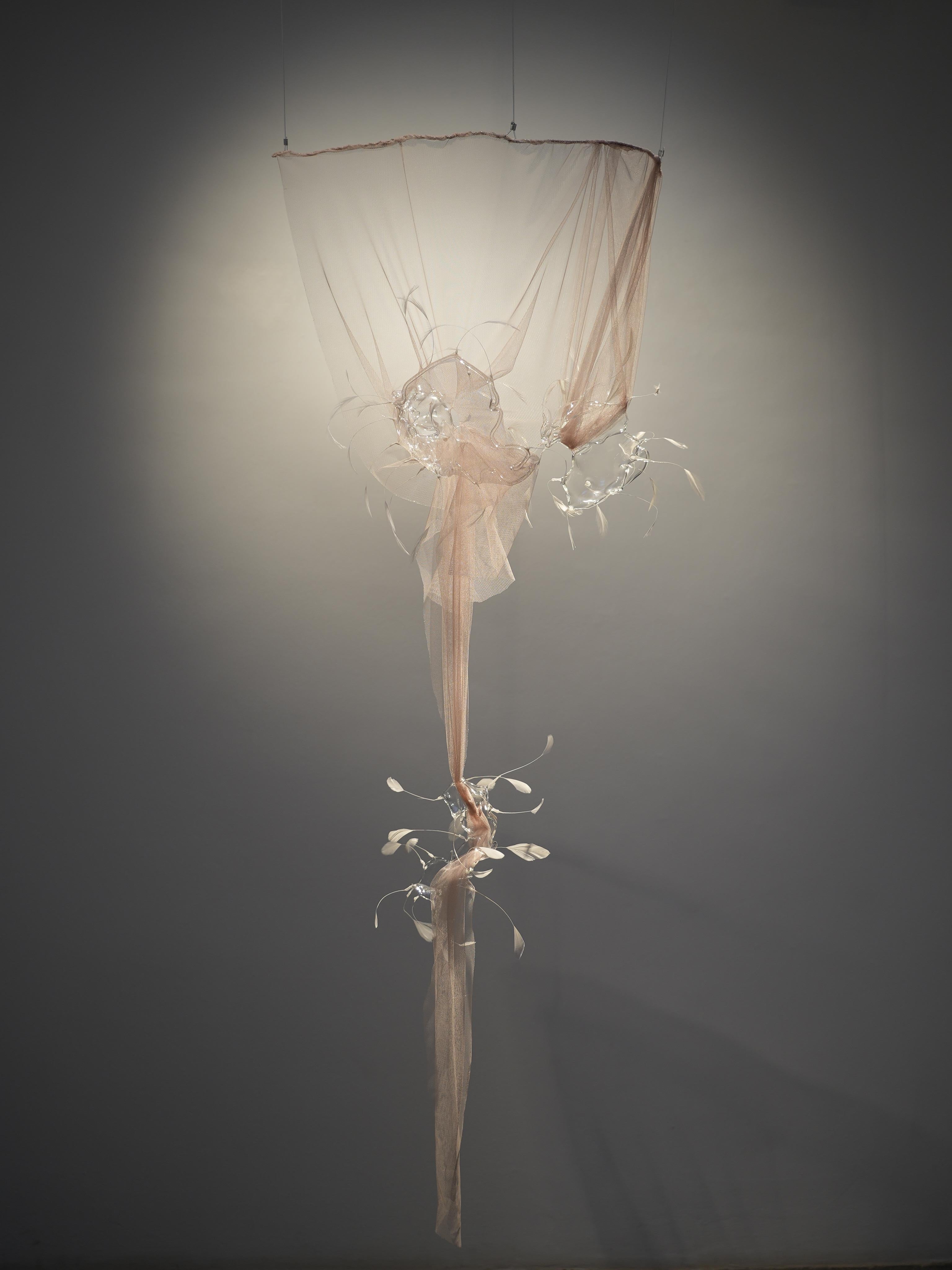 Contemporary Feather, Glass and Textile Installation by Vivian Alarcón For Sale 1