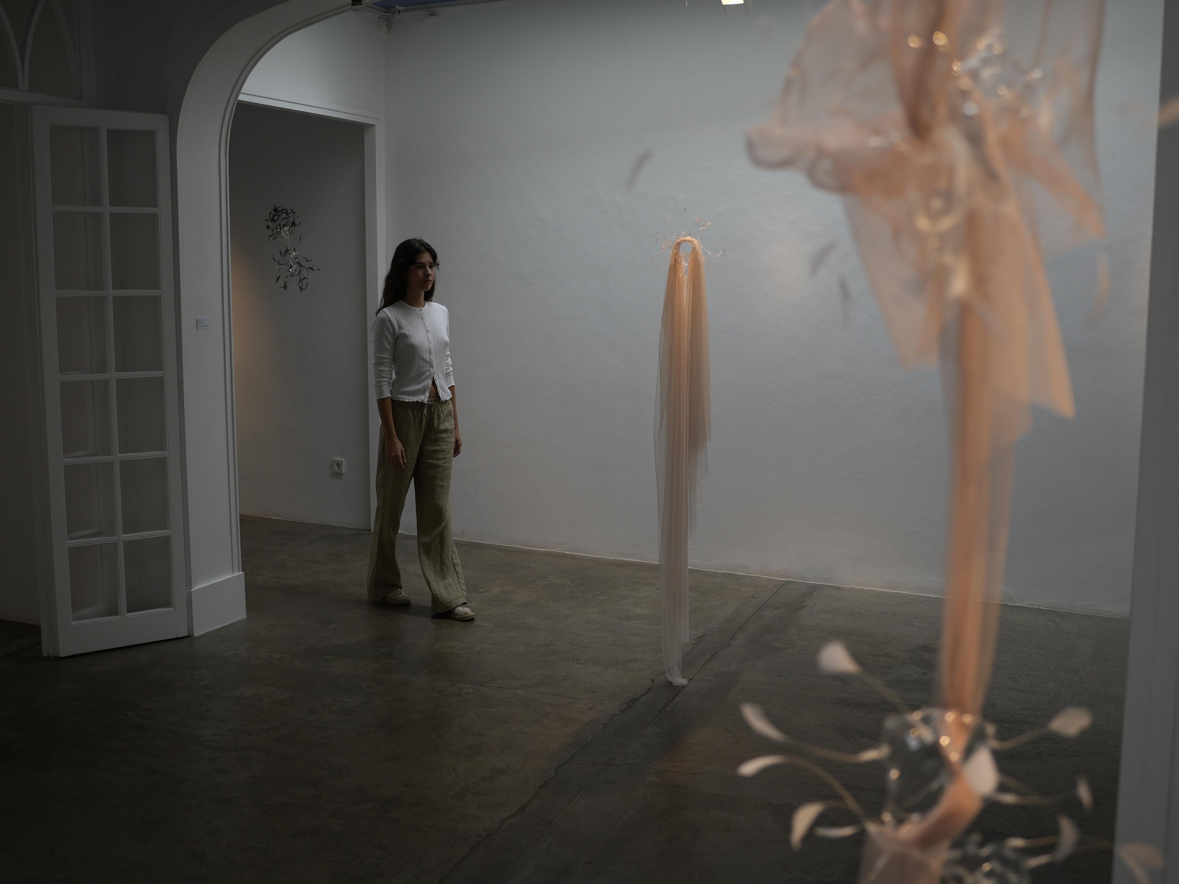 Feather and Glass Installation Artwork “Suspended Whispers” by Vivian Alarcón For Sale 3