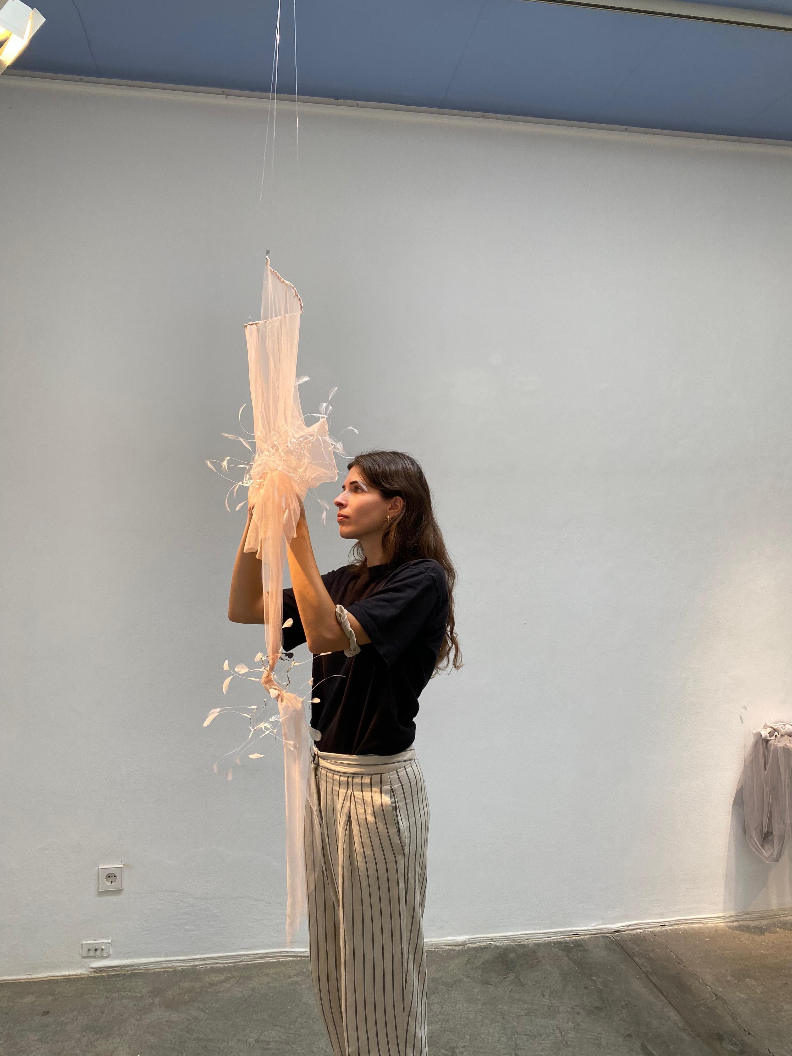 Textile and Glass Hanging Sculpture “Suspended Whispers” by Vivian Alarcón For Sale 3