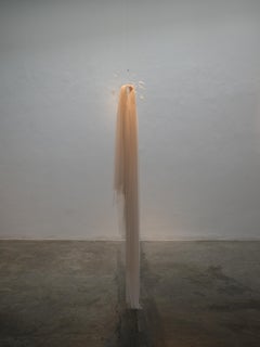 Textile and Glass Hanging Sculpture “Suspended Whispers” by Vivian Alarcón